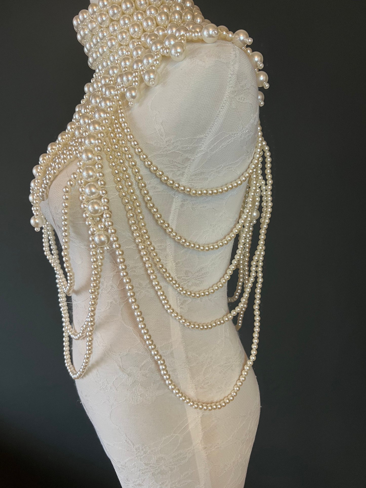 Pearl Body Chain Bra: Handmade Statement Shoulder Necklace