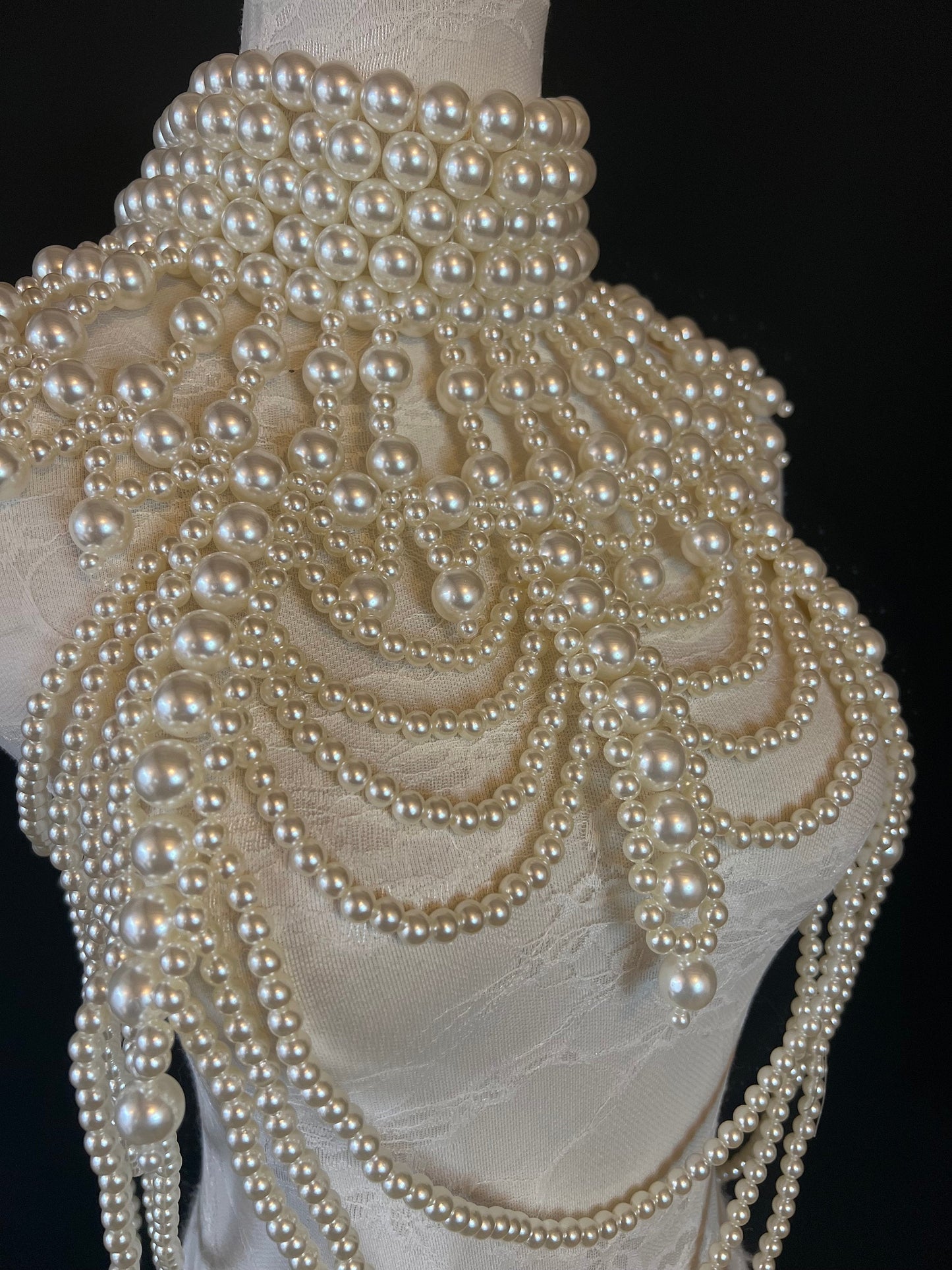 Pearl Body Chain Bra: Handmade Statement Shoulder Necklace