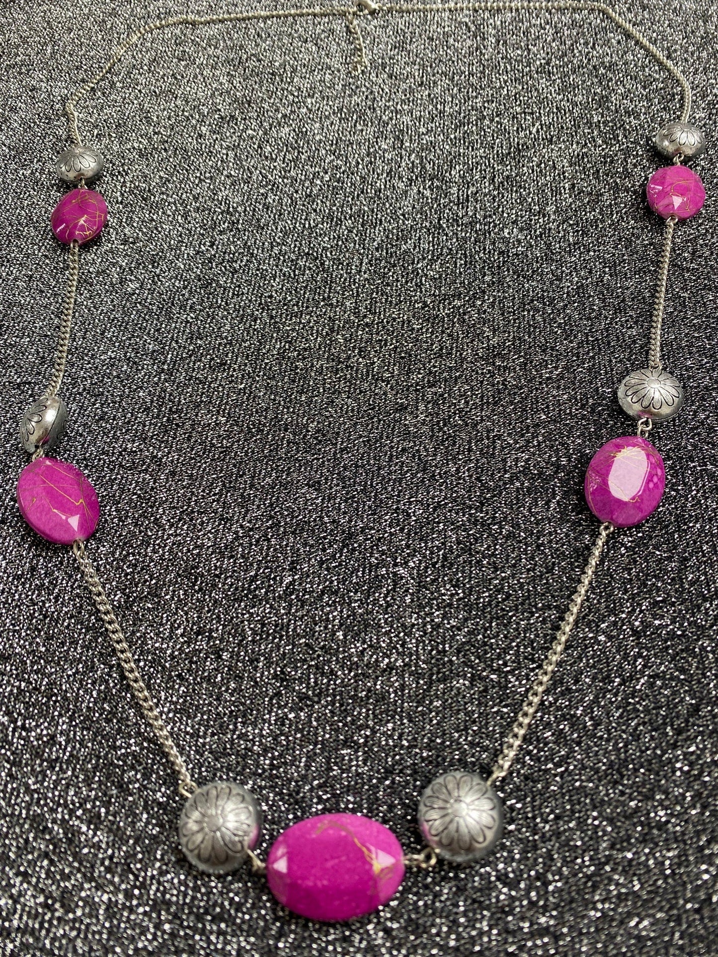 Pink Silver Beaded Necklace