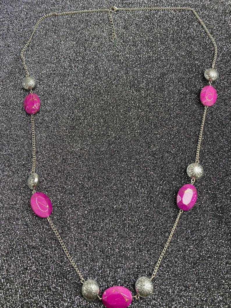 Pink Silver Beaded Necklace