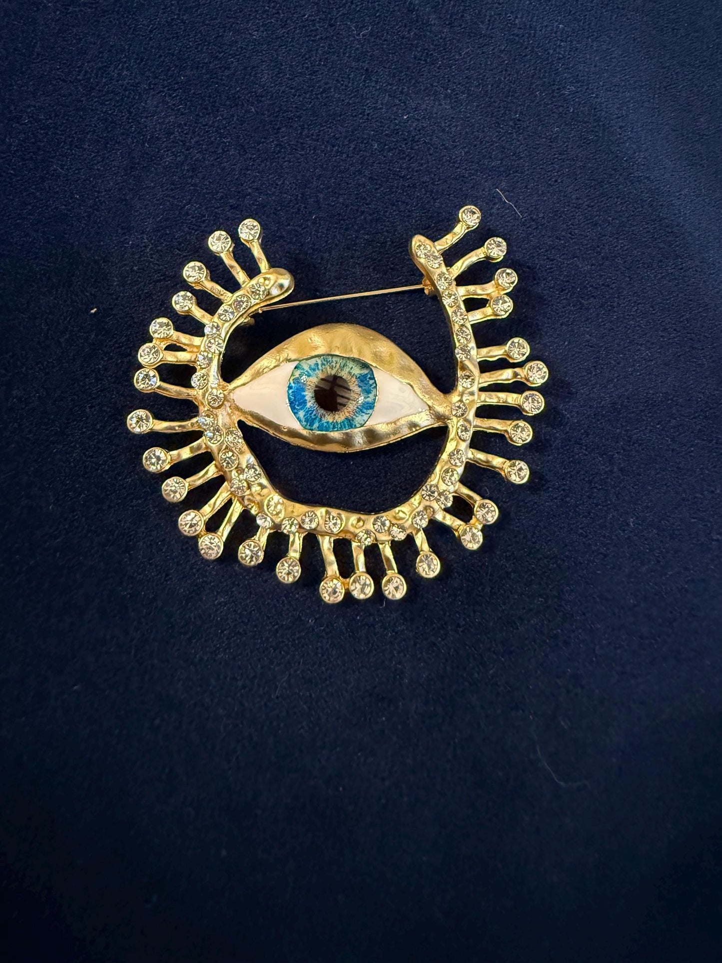 Eye Rhinestone Brooch, Gold, Silver, 6cm 2.5inch