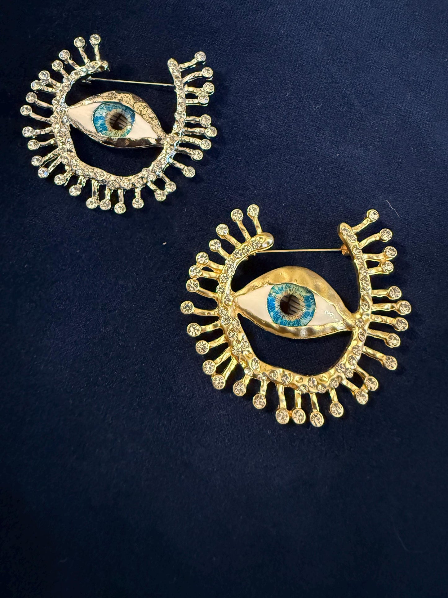 Eye Rhinestone Brooch, Gold, Silver, 6cm 2.5inch