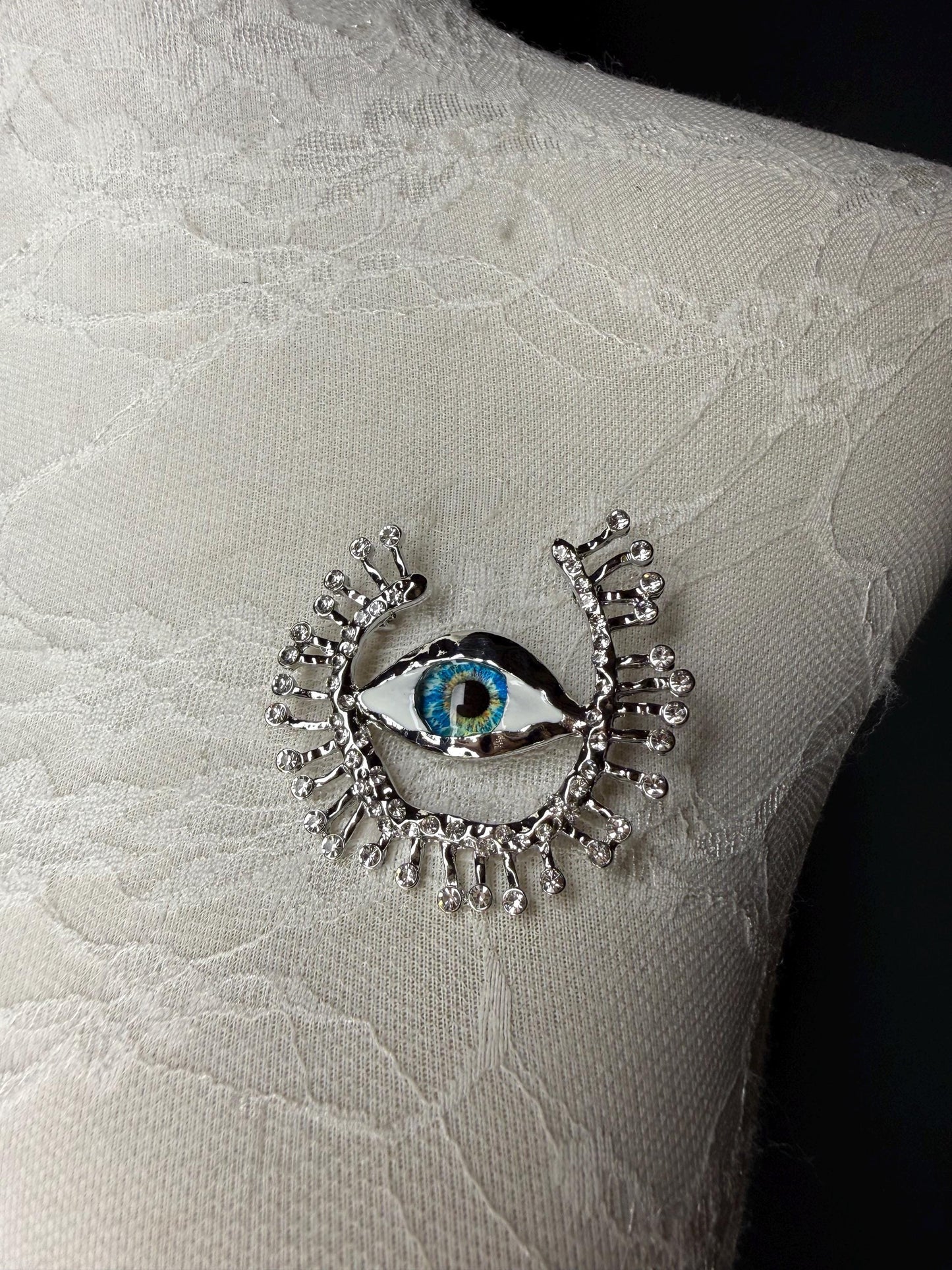 Eye Rhinestone Brooch, Gold, Silver, 6cm 2.5inch