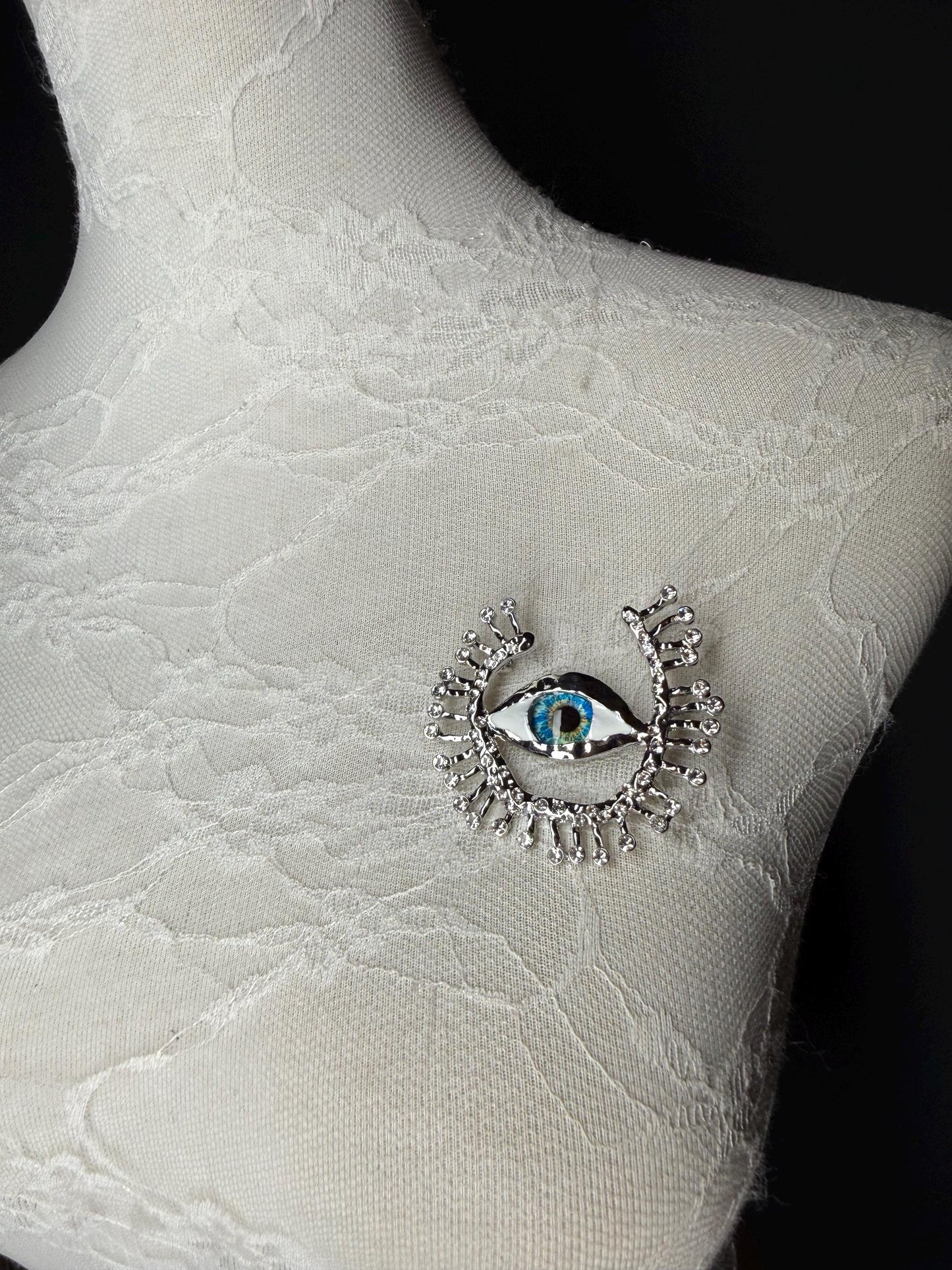 Eye Rhinestone Brooch, Gold, Silver, 6cm 2.5inch