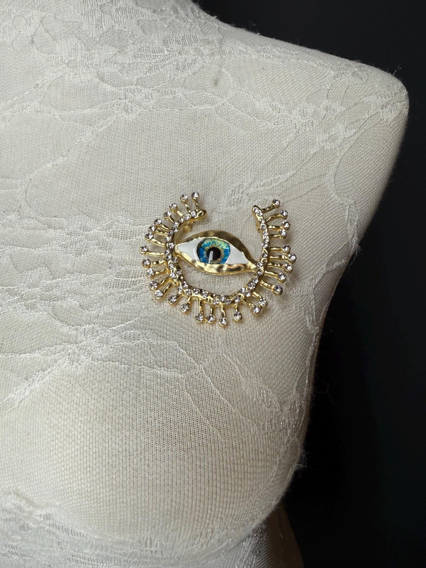 Eye Rhinestone Brooch, Gold, Silver, 6cm 2.5inch