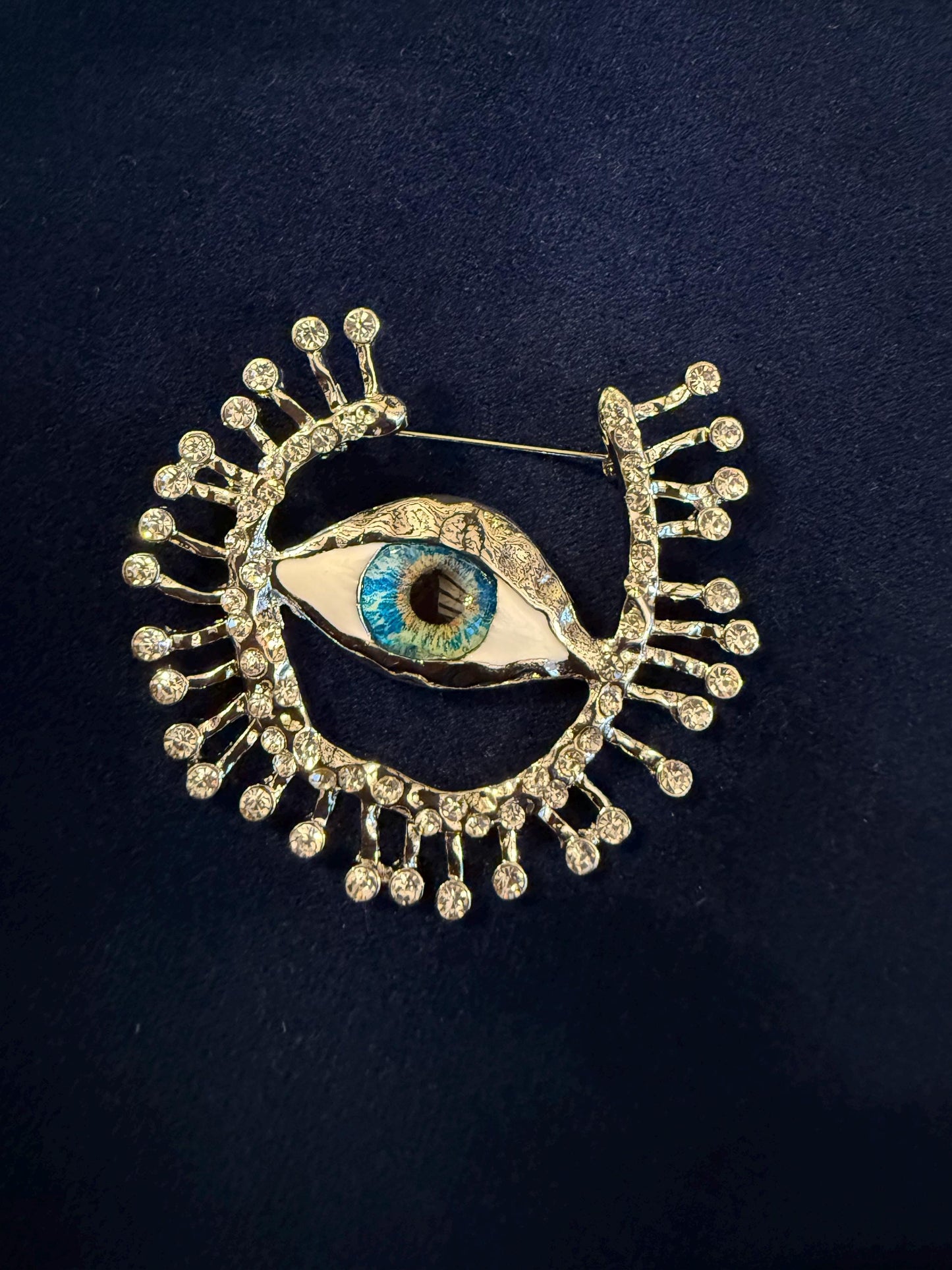 Eye Rhinestone Brooch, Gold, Silver, 6cm 2.5inch