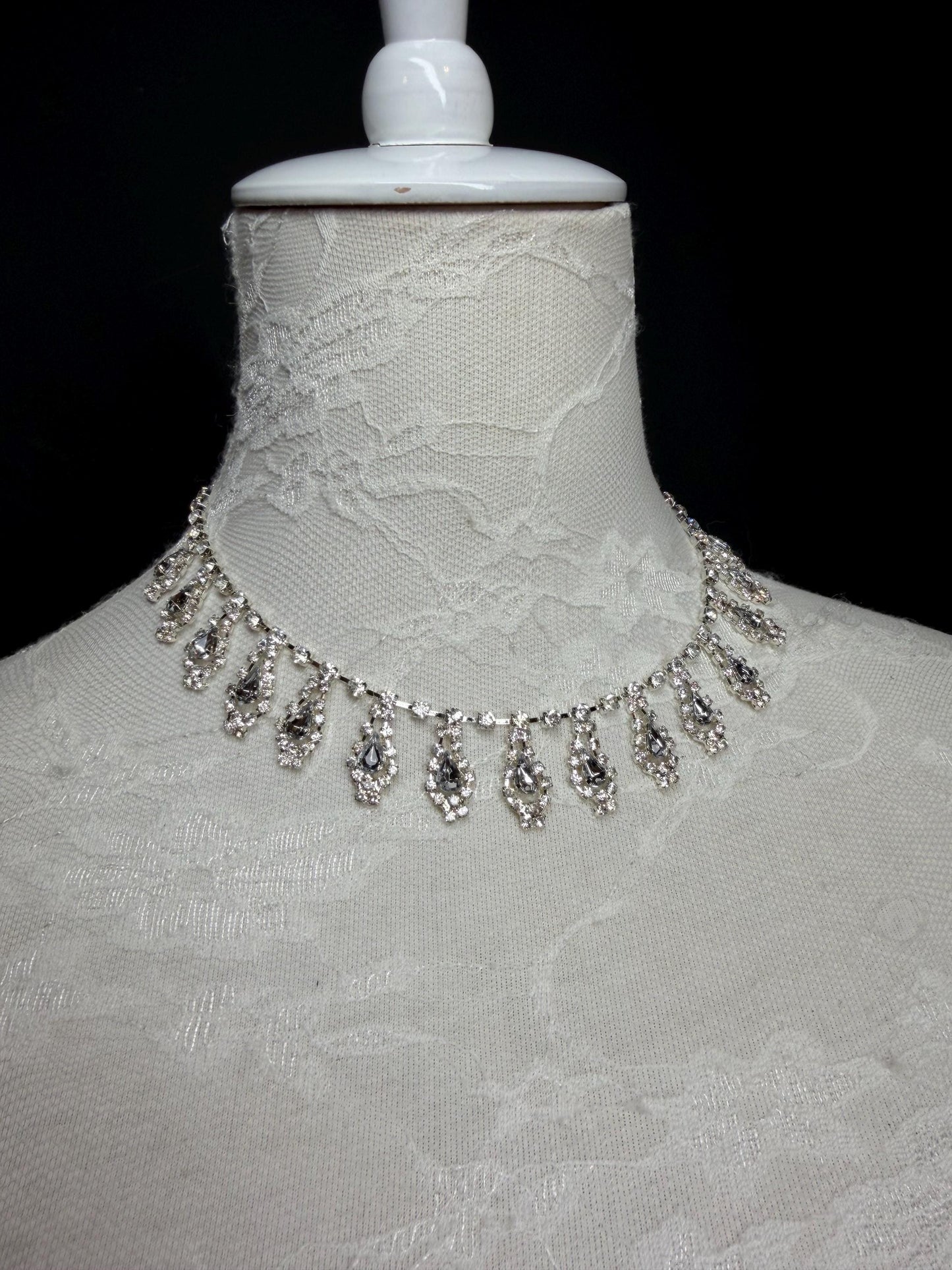 Rhinestone Necklace, Diamanté Necklace, Handmade, Silver, Bridal, Accessory, Fan Design, Fashion