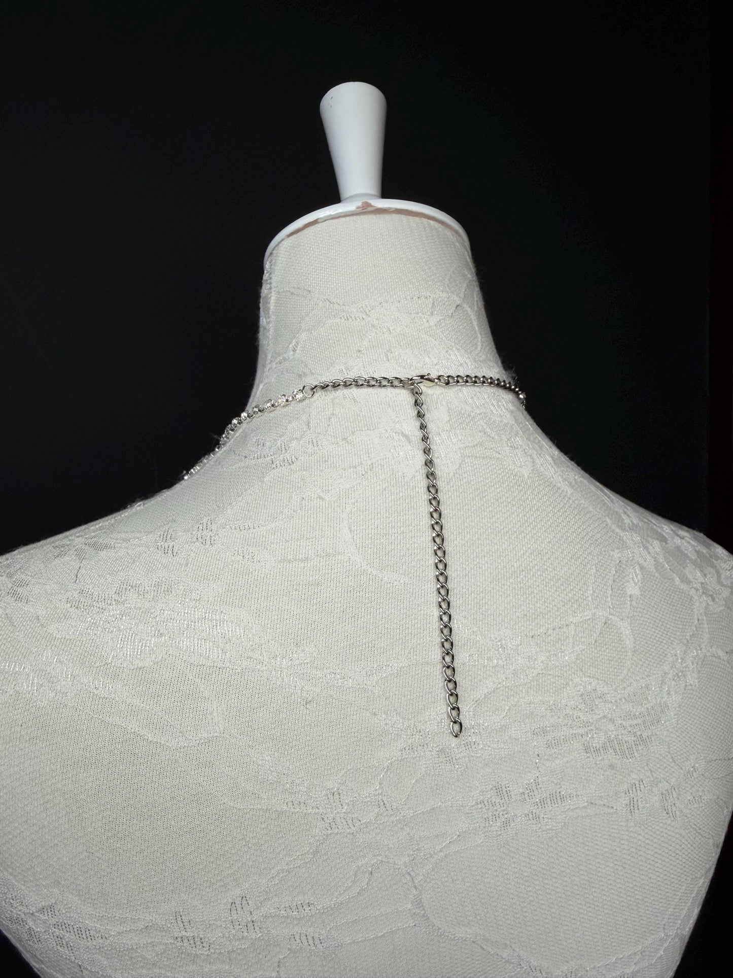 Rhinestone Necklace, Diamanté Necklace, Handmade, Silver, Bridal, Accessory, Fan Design, Fashion