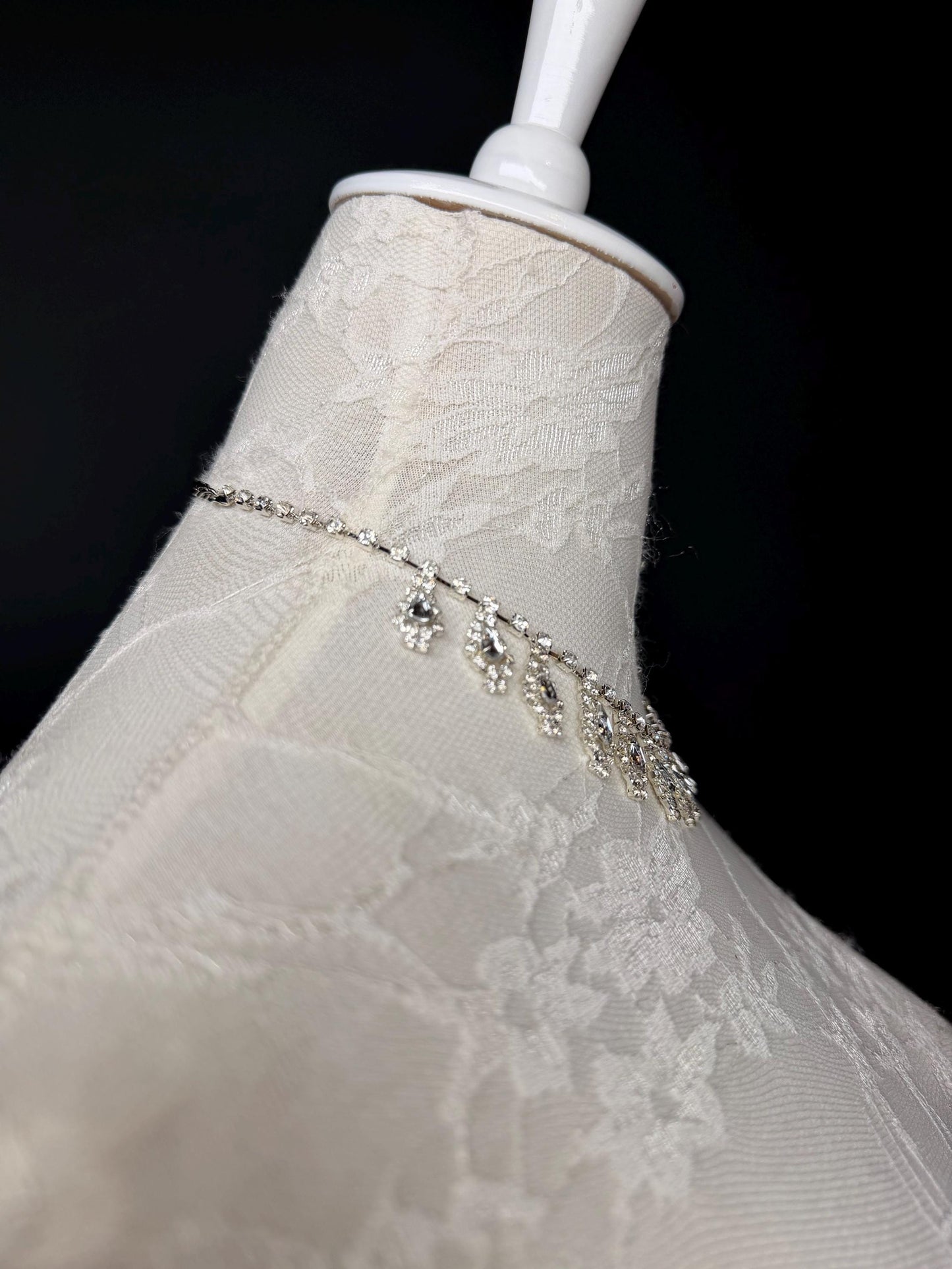 Rhinestone Necklace, Diamanté Necklace, Handmade, Silver, Bridal, Accessory, Fan Design, Fashion