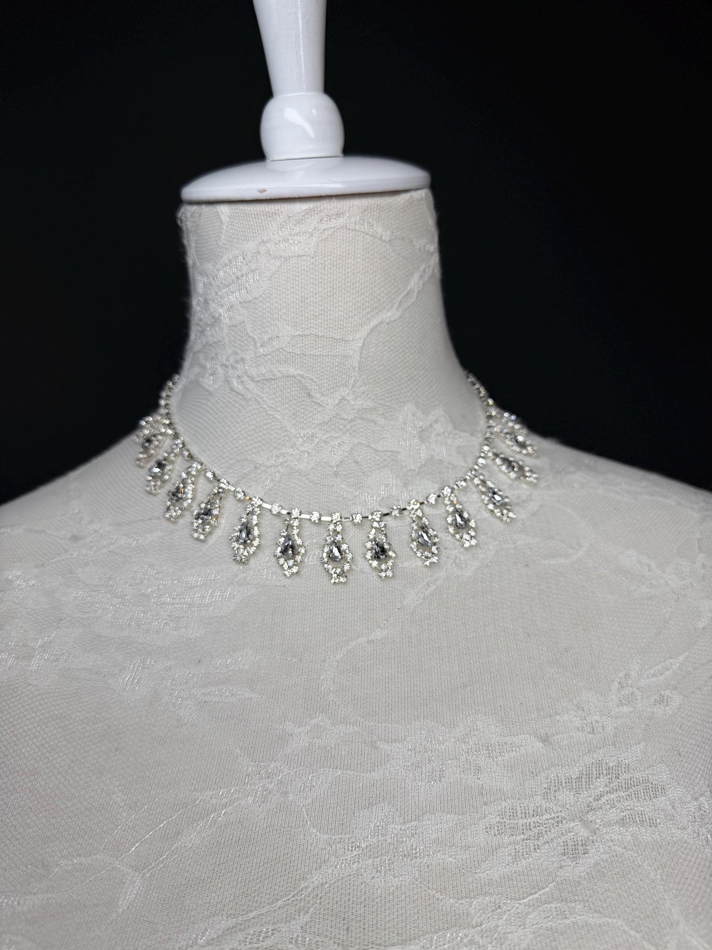 Rhinestone Necklace, Diamanté Necklace, Handmade, Silver, Bridal, Accessory, Fan Design, Fashion