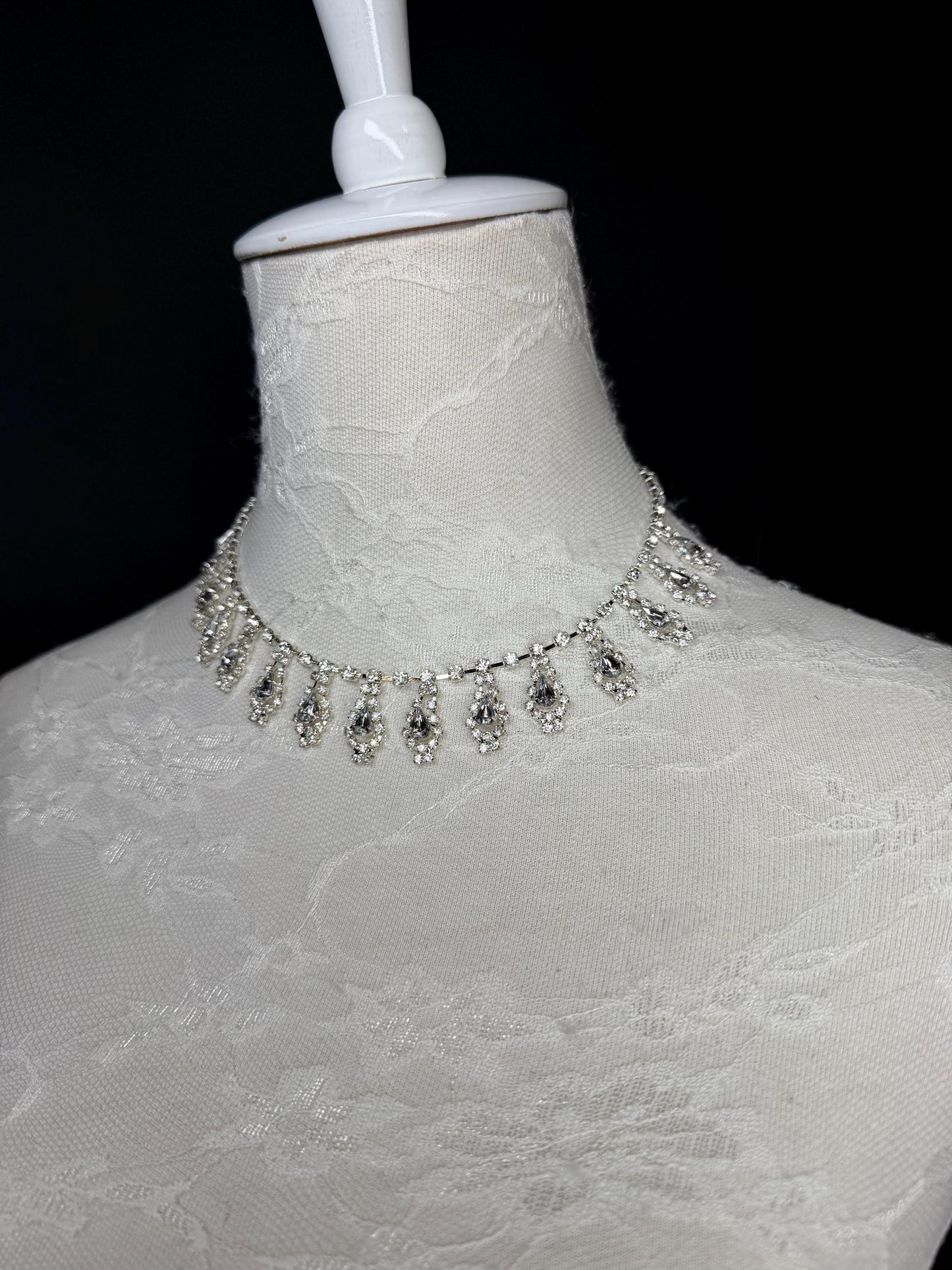 Rhinestone Necklace, Diamanté Necklace, Handmade, Silver, Bridal, Accessory, Fan Design, Fashion