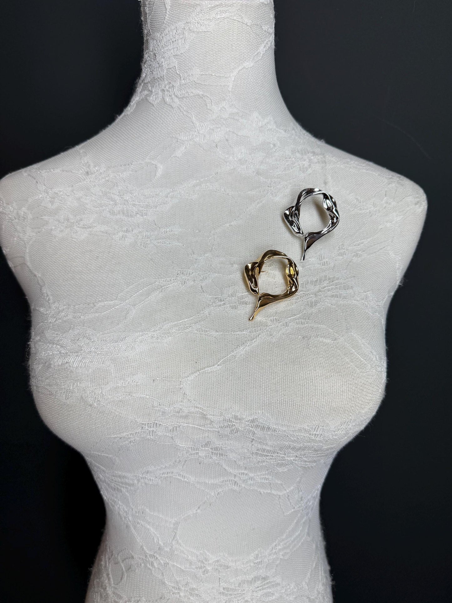 Metal Hammered Brooch, Solid Metal Brooch, Pin on, Jewellery, Accessory, 2” Wide, Unusual, Gift, FAN Design, Brooches, Gold, Silver, Elegant