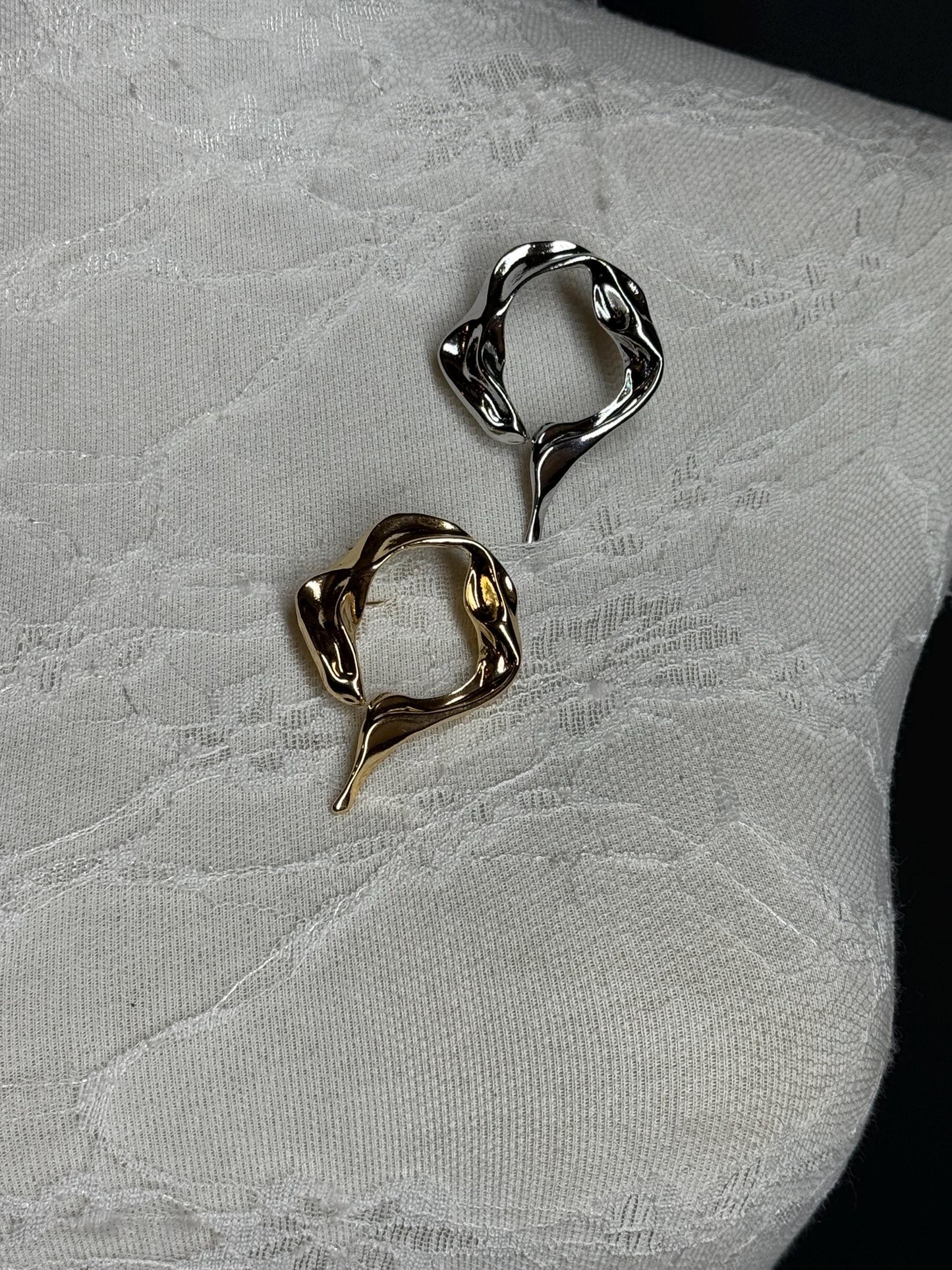 Metal Hammered Brooch, Solid Metal Brooch, Pin on, Jewellery, Accessory, 2” Wide, Unusual, Gift, FAN Design, Brooches, Gold, Silver, Elegant