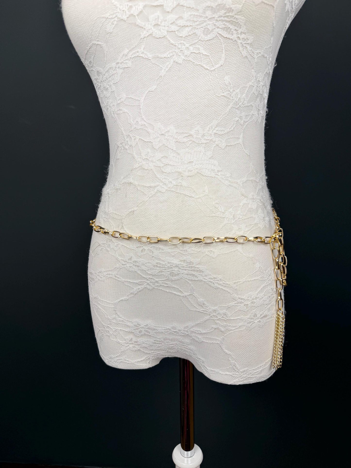 X-Long Gold Metal Tassel Chain Belt, Lightweight, Swimwear, Dresses, FAN Design, Dress Belt, Gift, Custom Sizes, Fashion