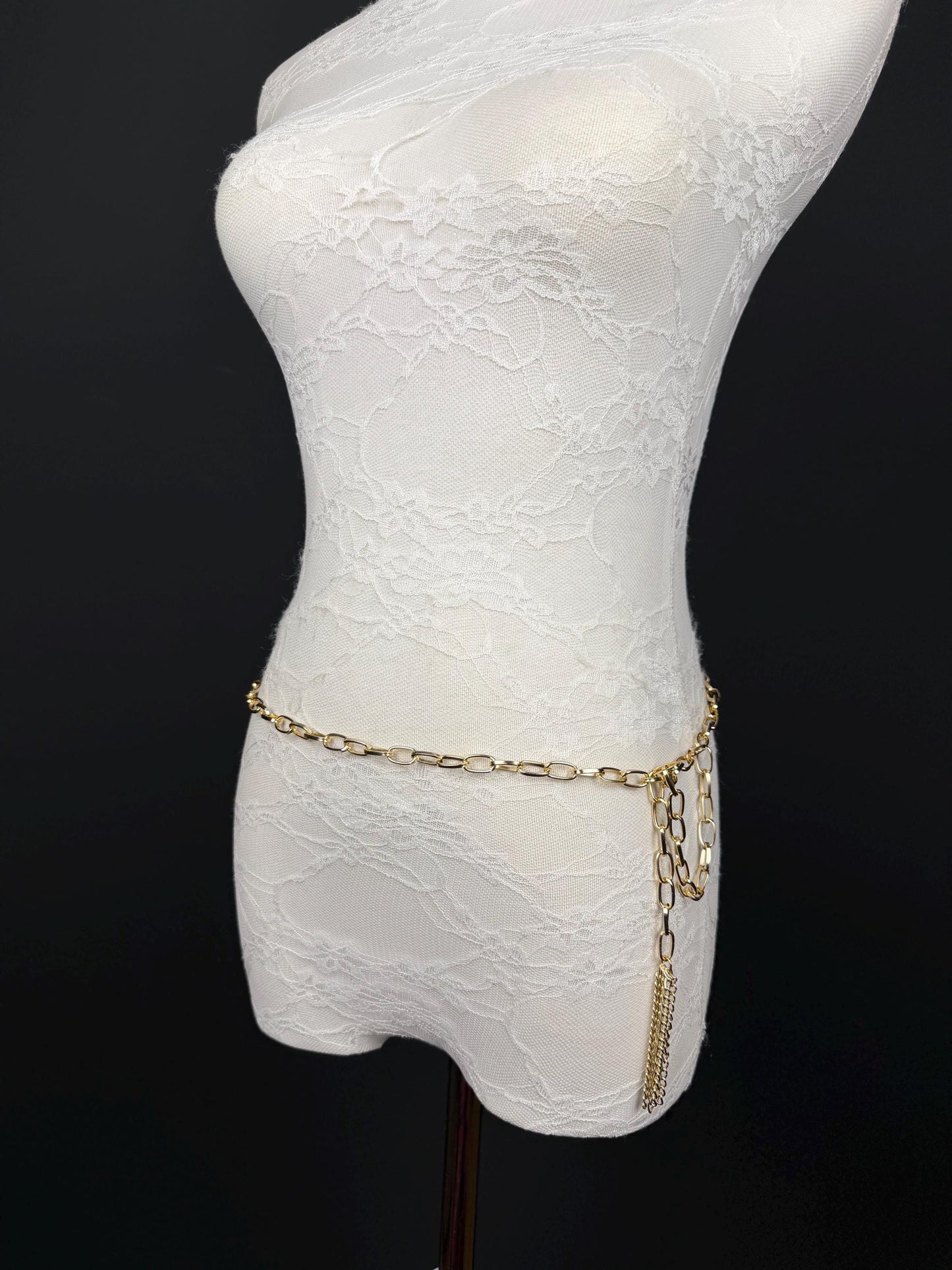 X-Long Gold Metal Tassel Chain Belt, Lightweight, Swimwear, Dresses, FAN Design, Dress Belt, Gift, Custom Sizes, Fashion