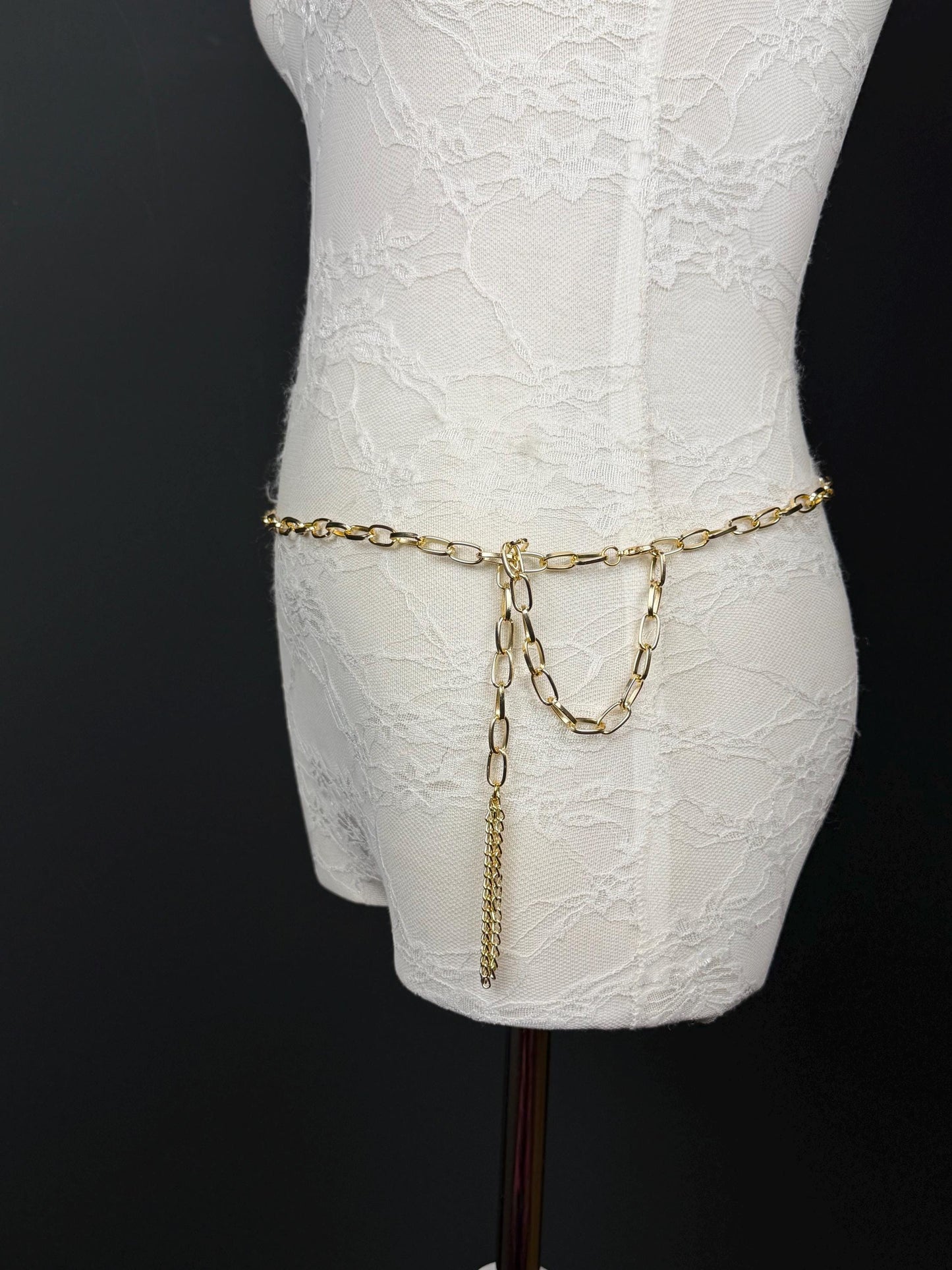 X-Long Gold Metal Tassel Chain Belt, Lightweight, Swimwear, Dresses, FAN Design, Dress Belt, Gift, Custom Sizes, Fashion