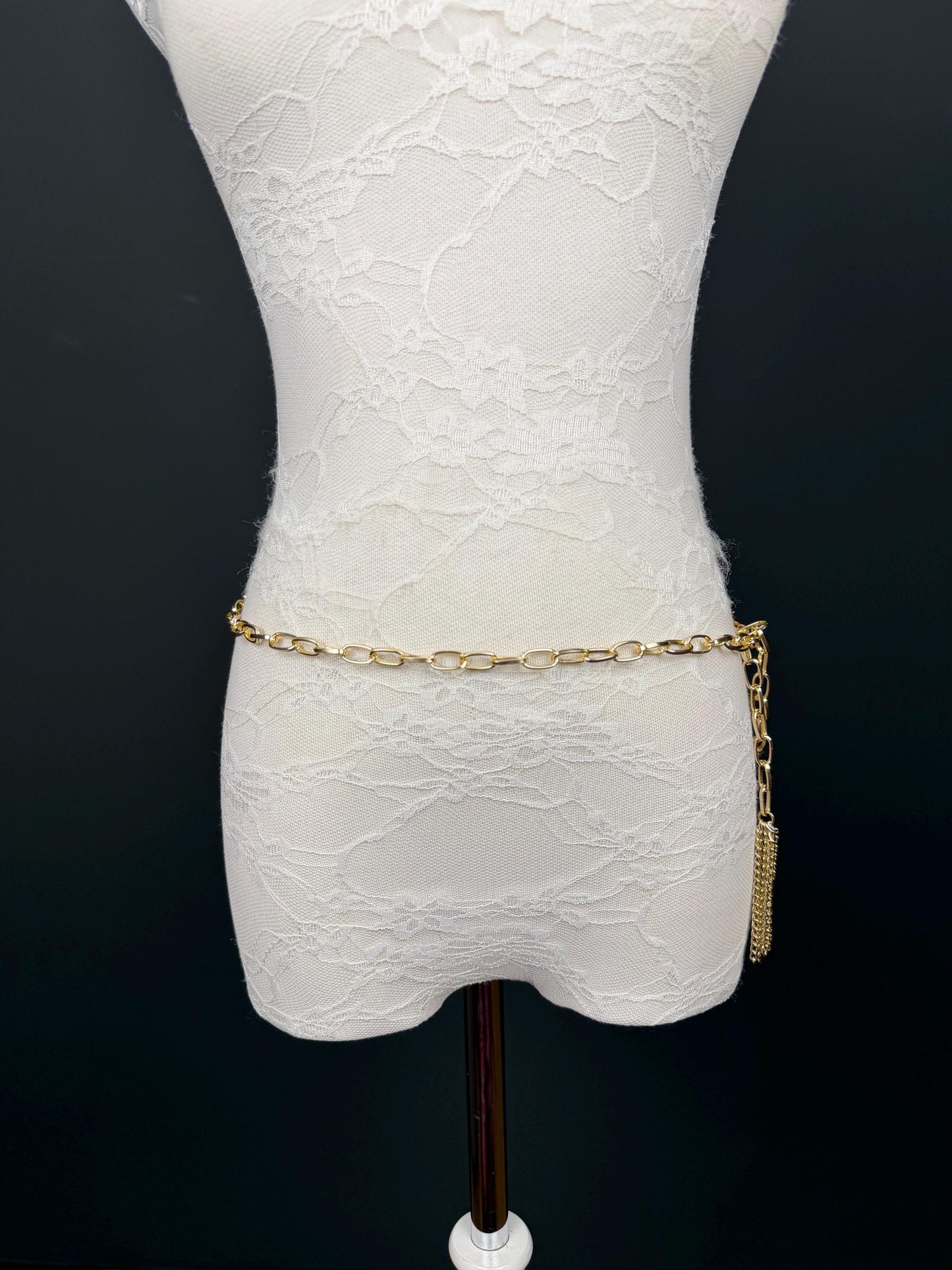 X-Long Gold Metal Tassel Chain Belt, Lightweight, Swimwear, Dresses, FAN Design, Dress Belt, Gift, Custom Sizes, Fashion