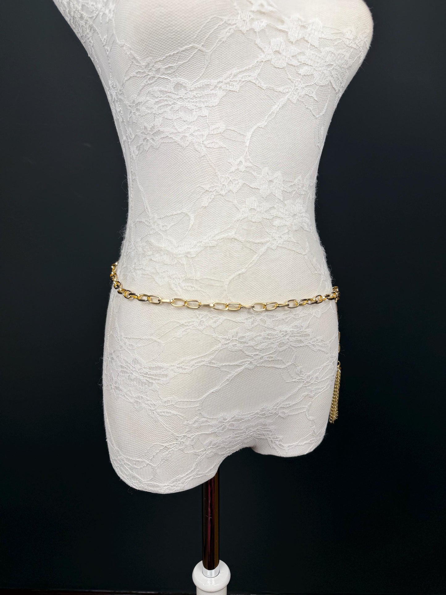 X-Long Gold Metal Tassel Chain Belt, Lightweight, Swimwear, Dresses, FAN Design, Dress Belt, Gift, Custom Sizes, Fashion