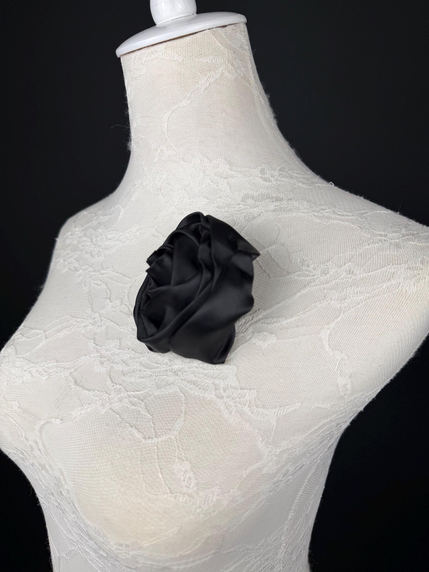 Satin Corsage Flower, Black, 4” Wide, 3D Corsage, Pin on Corsage, Clothing, Fashion, Hat, Accessory, Fashion, FAN Design