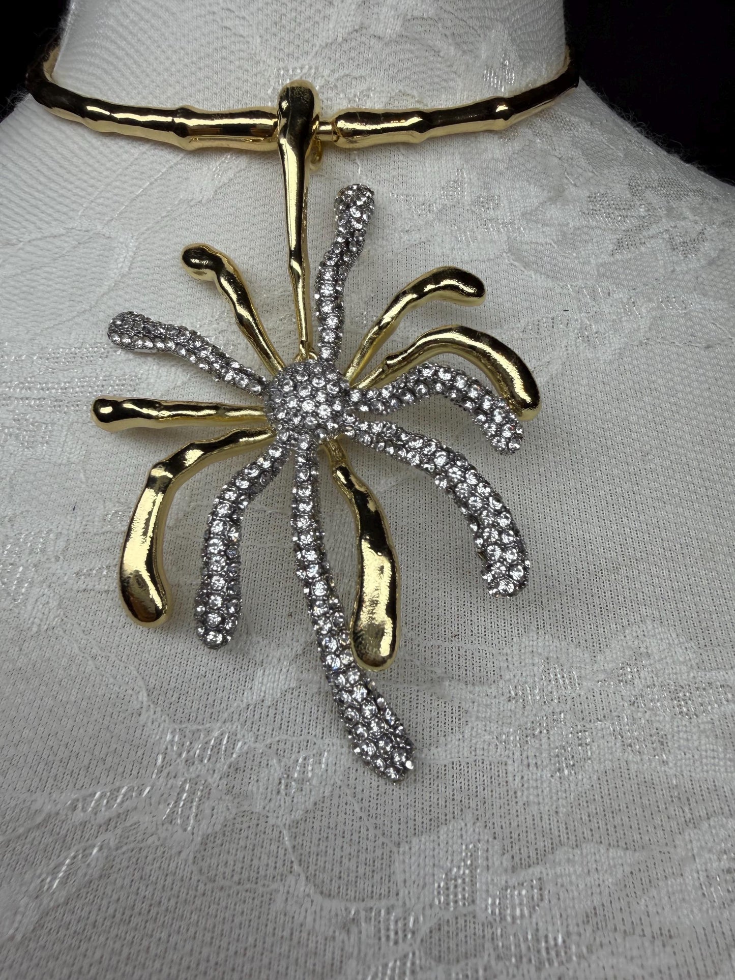Elegant Gold Rhinestone Choker Necklace