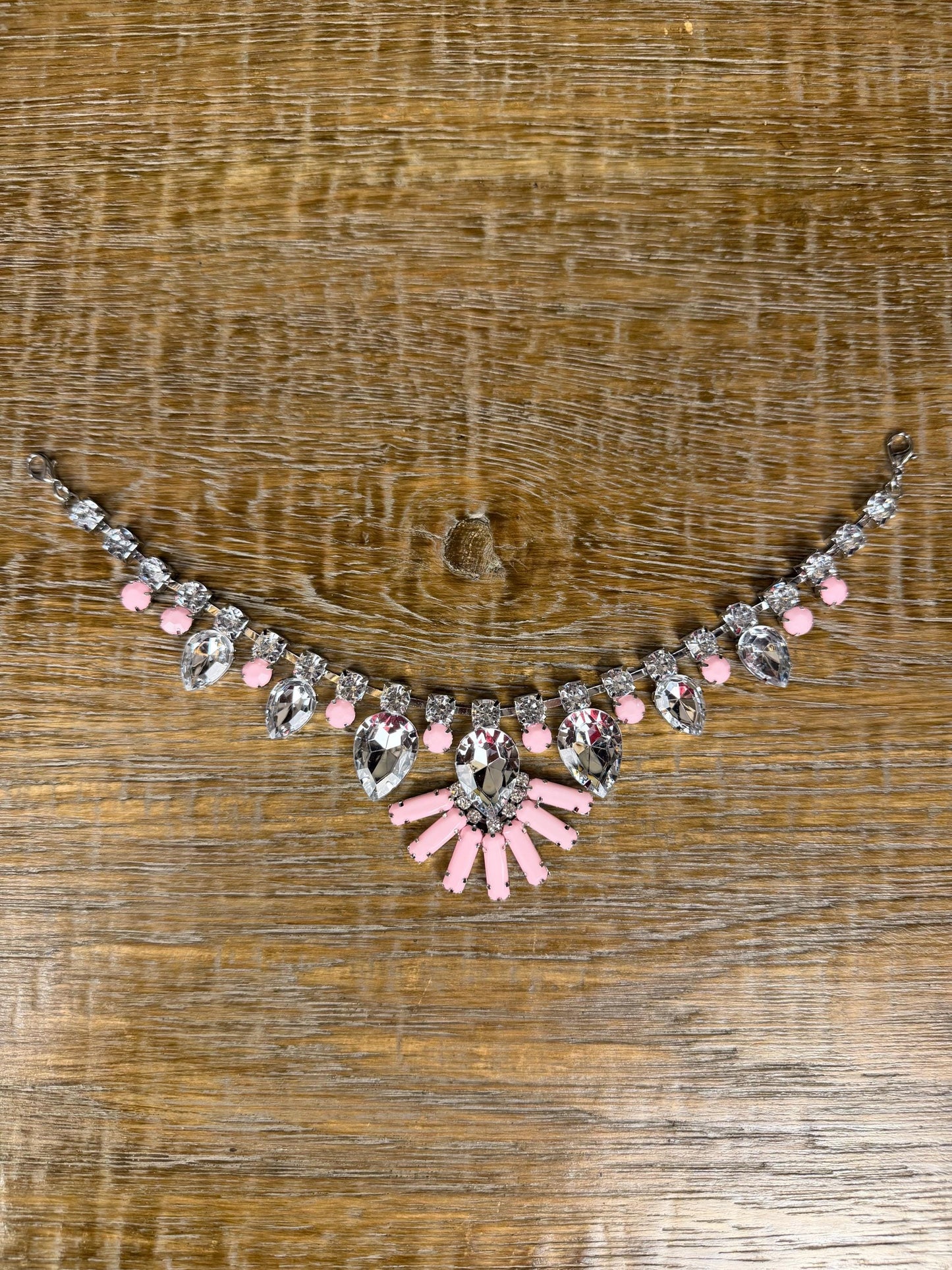 Rhinestone Jewel Necklace, Clip on, Rhinestone Diamanté Necklace, Silver, Quality, FAN Design, Accessory, Gift