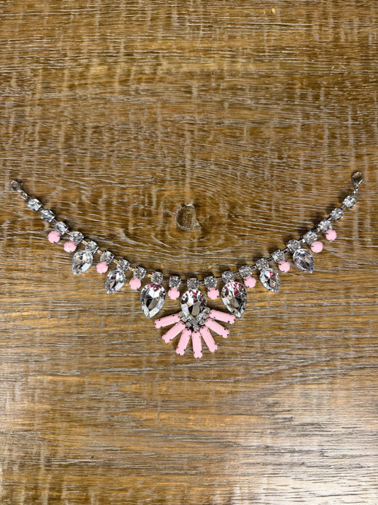 Rhinestone Jewel Necklace, Clip on, Rhinestone Diamanté Necklace, Silver, Quality, FAN Design, Accessory, Gift