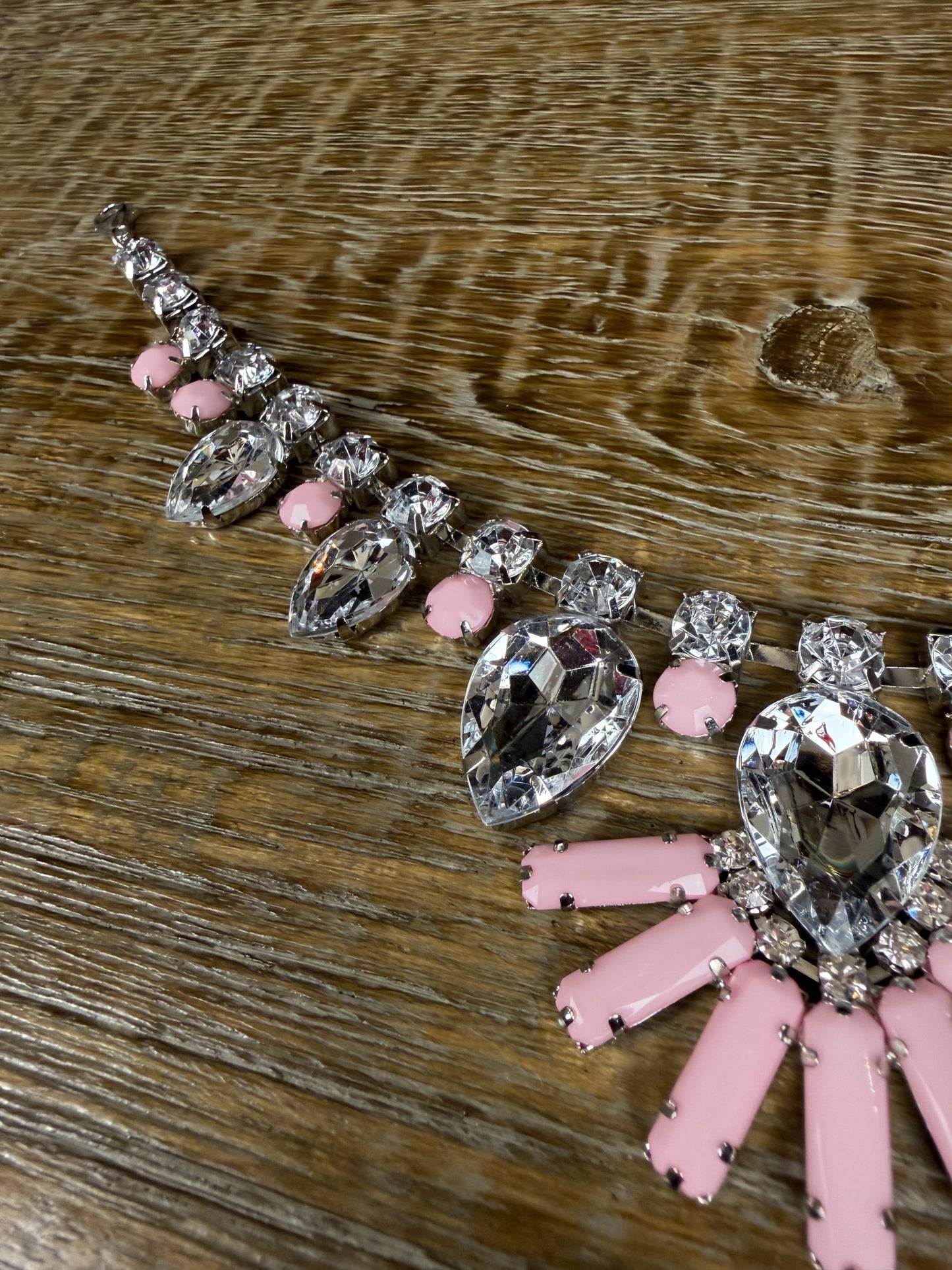 Rhinestone Jewel Necklace, Clip on, Rhinestone Diamanté Necklace, Silver, Quality, FAN Design, Accessory, Gift