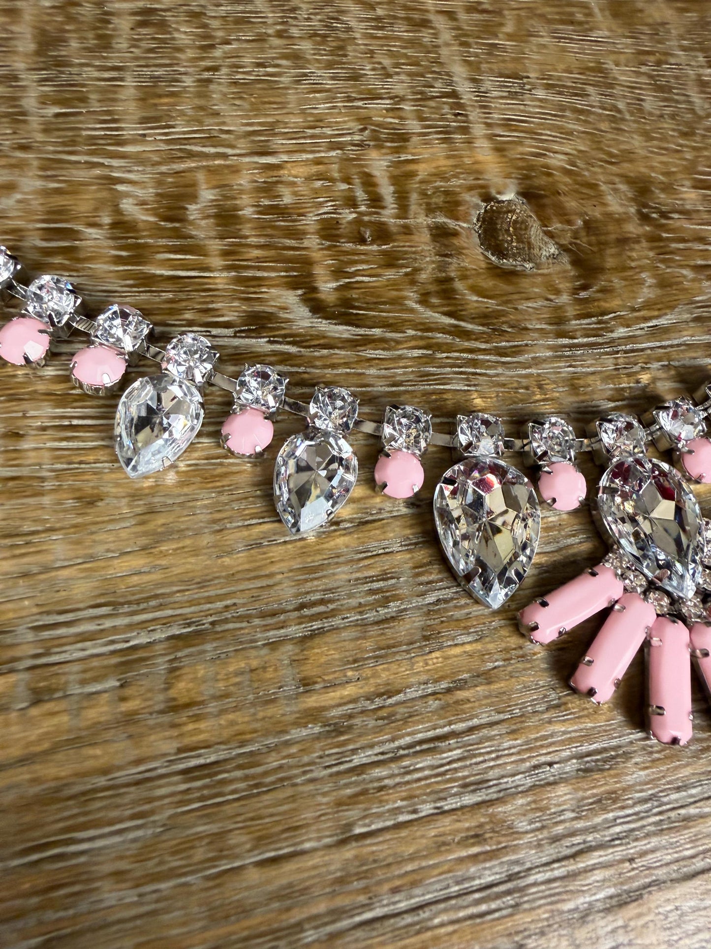 Rhinestone Jewel Necklace, Clip on, Rhinestone Diamanté Necklace, Silver, Quality, FAN Design, Accessory, Gift