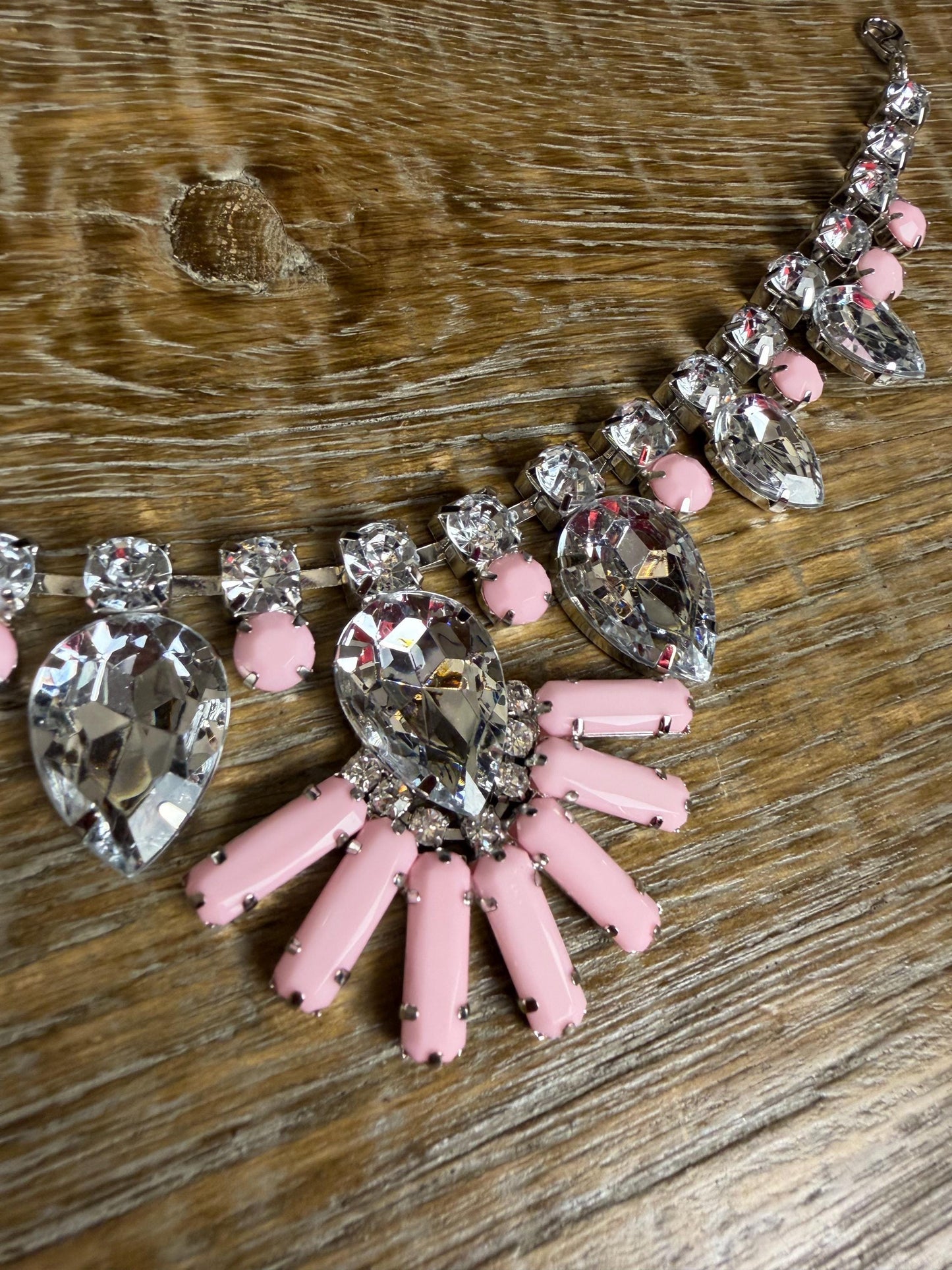 Rhinestone Jewel Necklace, Clip on, Rhinestone Diamanté Necklace, Silver, Quality, FAN Design, Accessory, Gift
