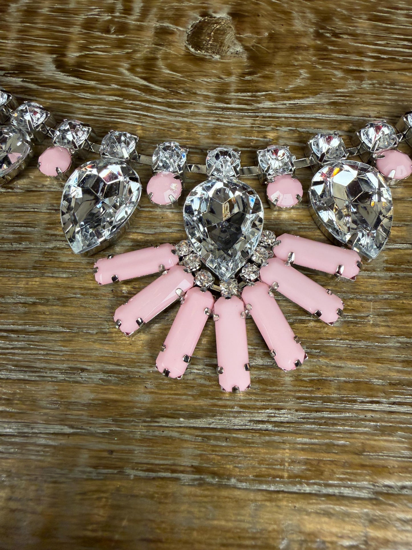 Rhinestone Jewel Necklace, Clip on, Rhinestone Diamanté Necklace, Silver, Quality, FAN Design, Accessory, Gift