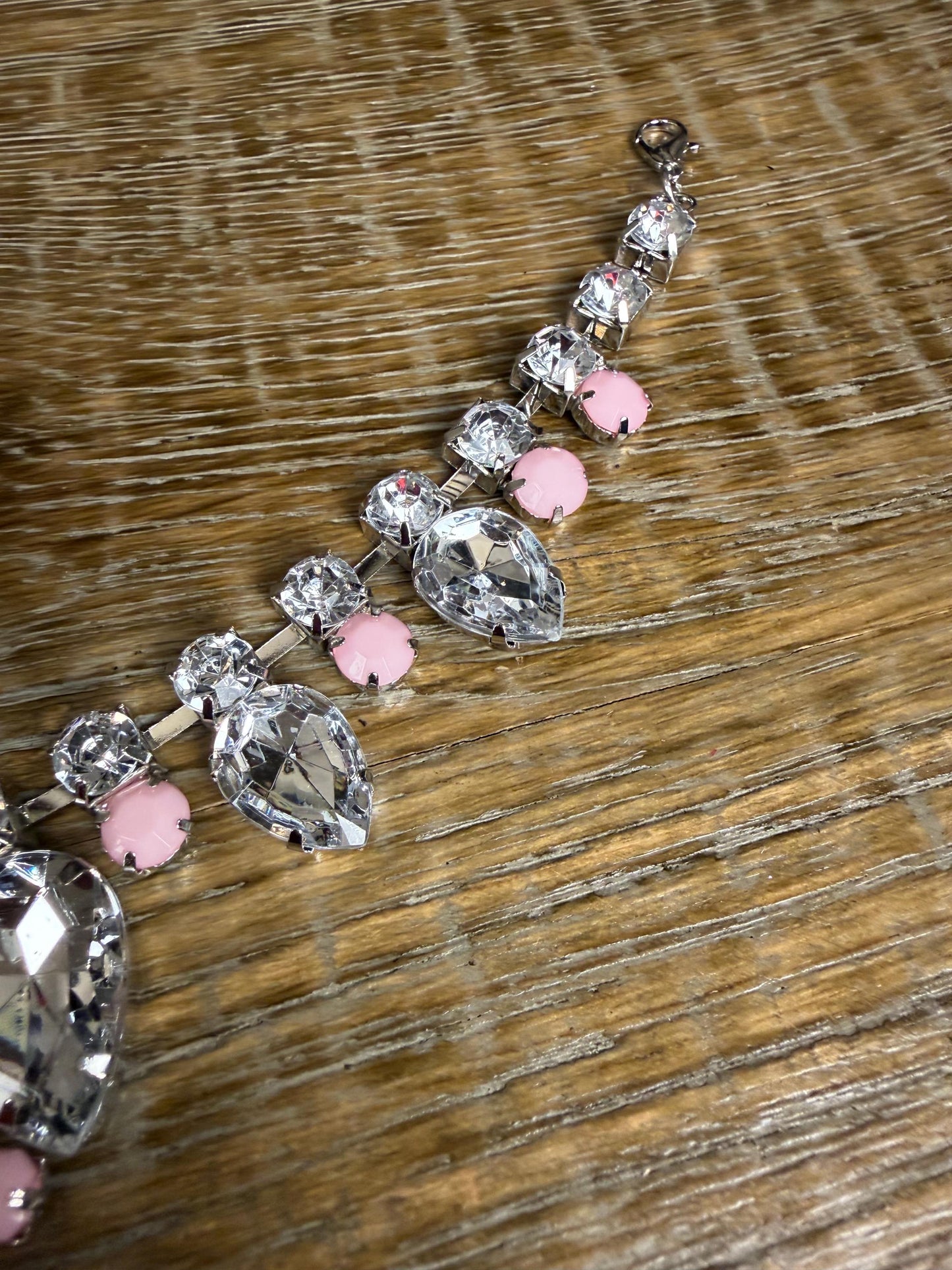Rhinestone Jewel Necklace, Clip on, Rhinestone Diamanté Necklace, Silver, Quality, FAN Design, Accessory, Gift