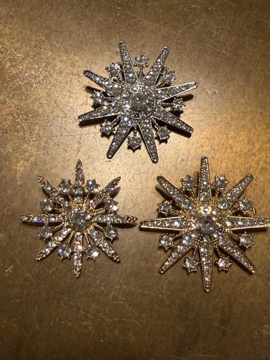 Rhinestone Brooch, 1.5”, 1 3/4” Size, Star Brooch, Diamanté Brooch, Silver, Gold, Jewel Brooch, Gift, Quality Brooch, Snowflake Brooch