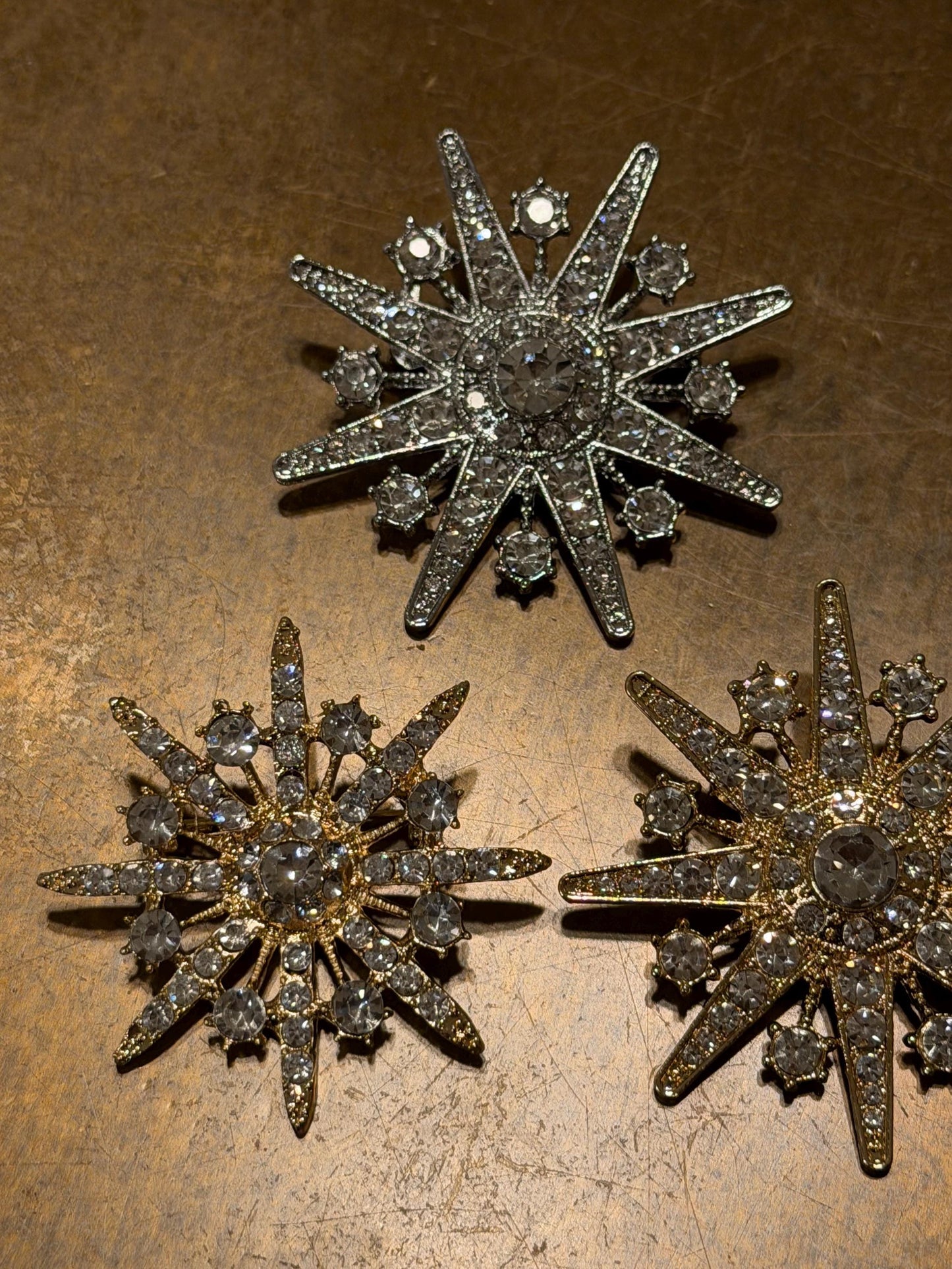 Rhinestone Brooch, 1.5”, 1 3/4” Size, Star Brooch, Diamanté Brooch, Silver, Gold, Jewel Brooch, Gift, Quality Brooch, Snowflake Brooch
