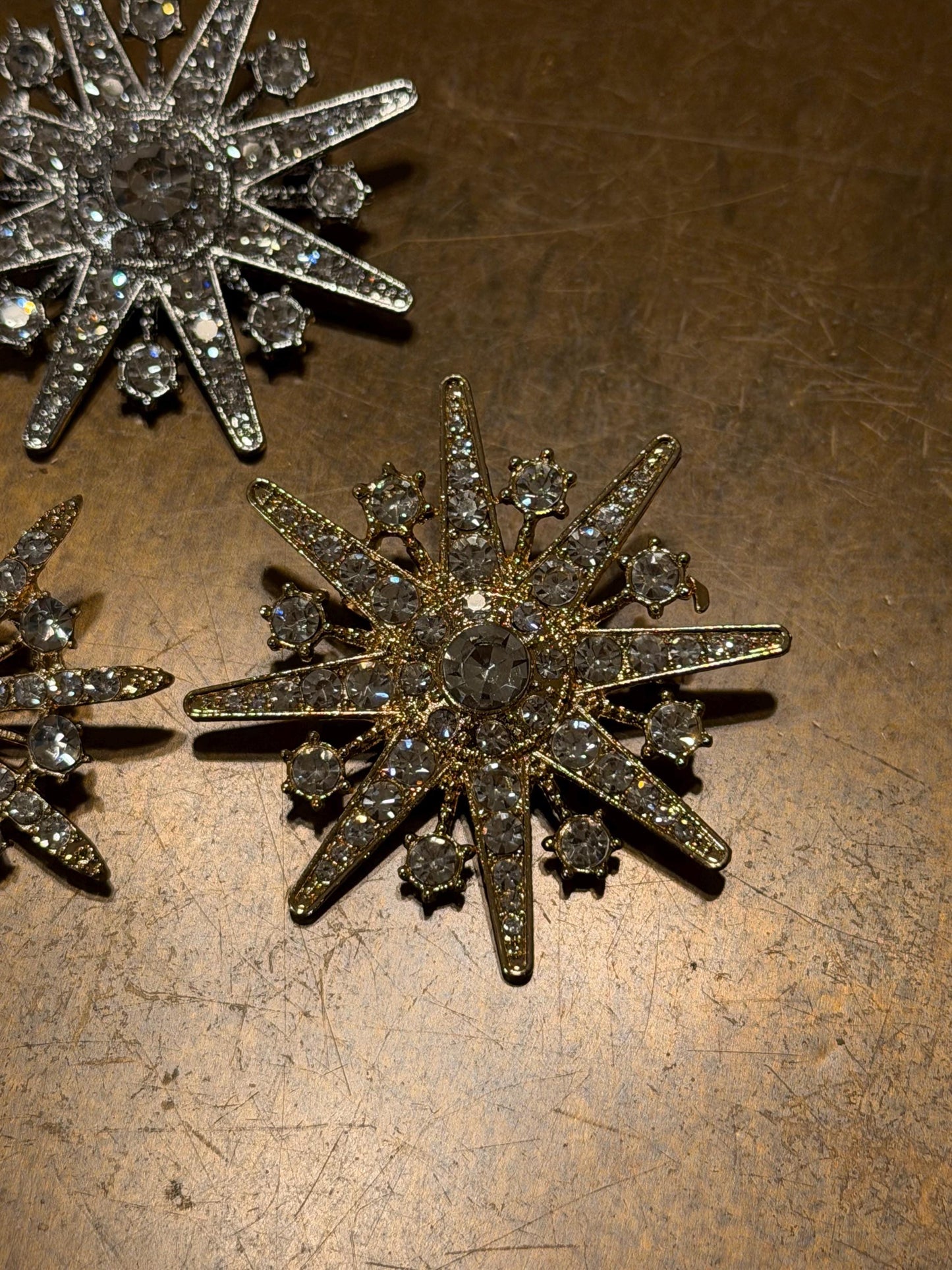 Rhinestone Brooch, 1.5”, 1 3/4” Size, Star Brooch, Diamanté Brooch, Silver, Gold, Jewel Brooch, Gift, Quality Brooch, Snowflake Brooch