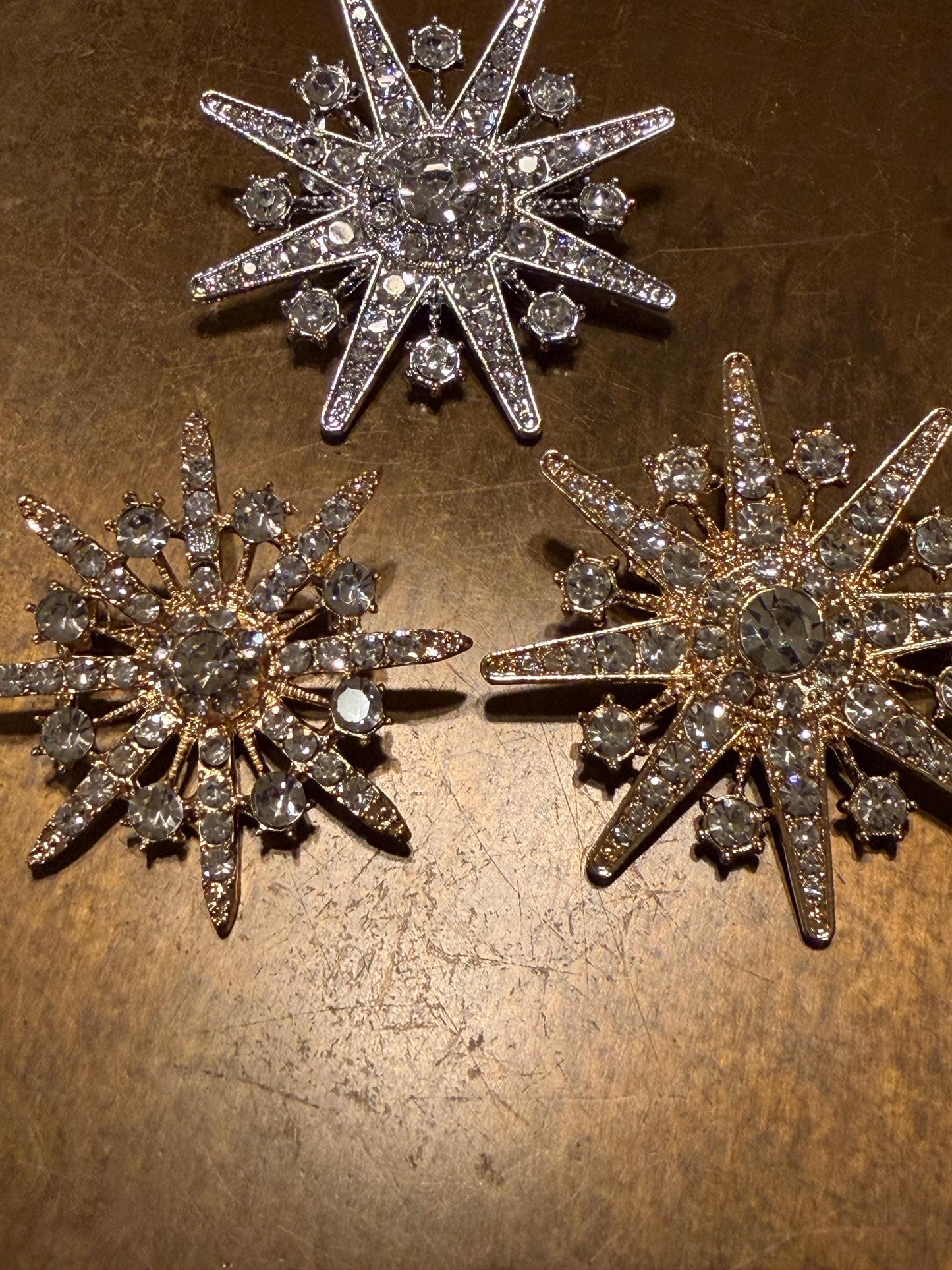 Rhinestone Brooch, 1.5”, 1 3/4” Size, Star Brooch, Diamanté Brooch, Silver, Gold, Jewel Brooch, Gift, Quality Brooch, Snowflake Brooch