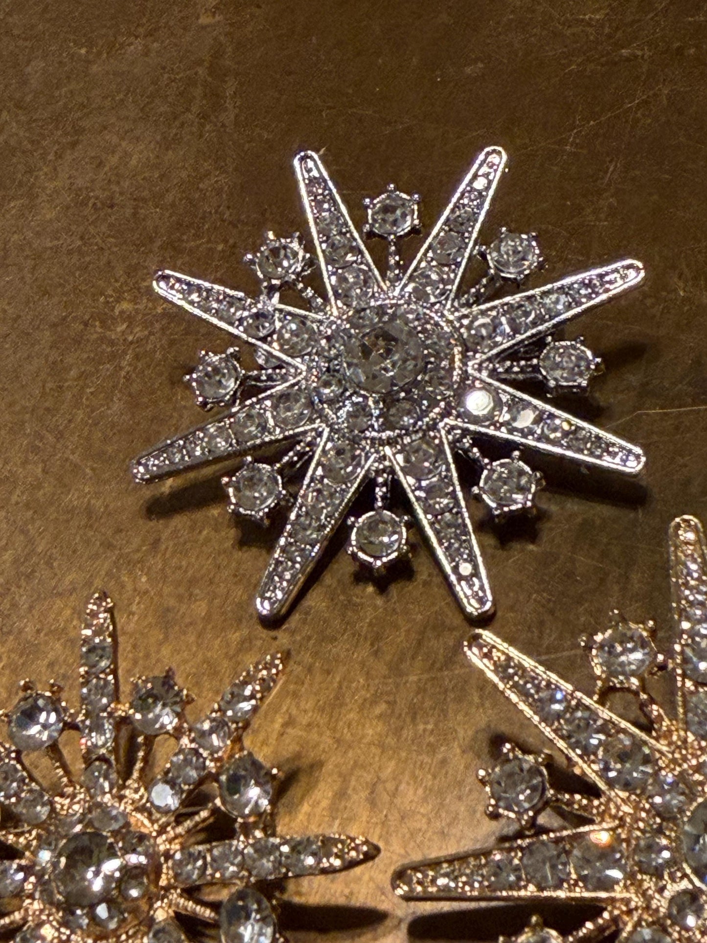 Rhinestone Brooch, 1.5”, 1 3/4” Size, Star Brooch, Diamanté Brooch, Silver, Gold, Jewel Brooch, Gift, Quality Brooch, Snowflake Brooch