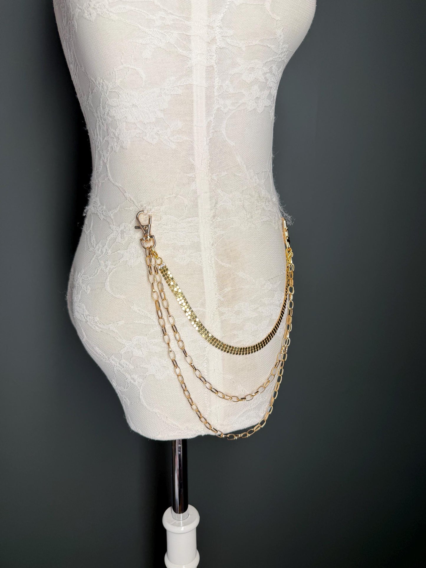 Multi-Layer Jeans Chain, Hip Hop Street Fashion, Custom Sizes, Silver, Gold