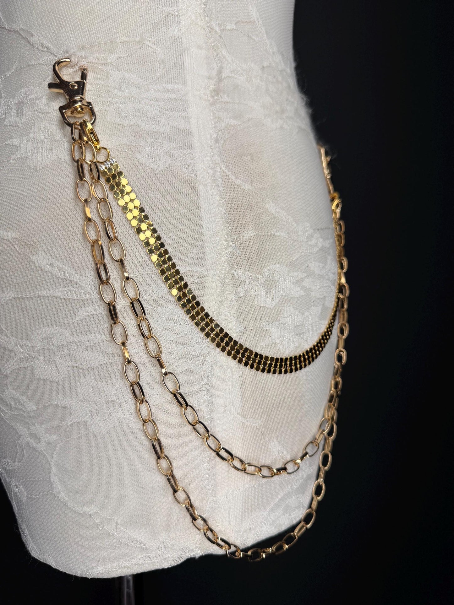 Multi-Layer Jeans Chain, Hip Hop Street Fashion, Custom Sizes, Silver, Gold