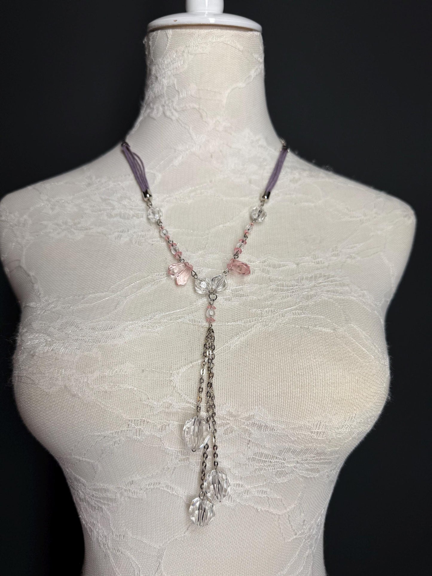 Beaded Necklace, Pink, Transparent, Vintage Style