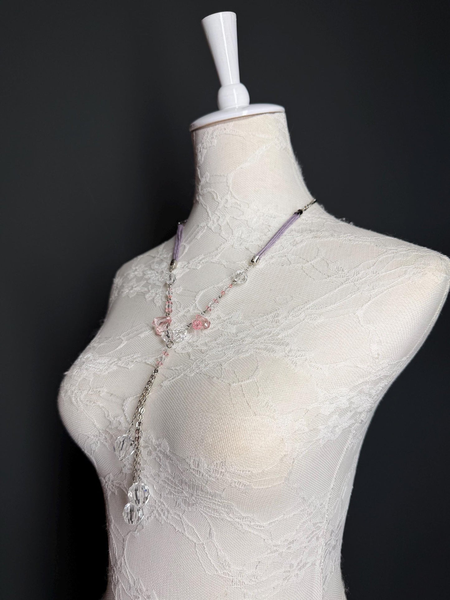 Beaded Necklace, Pink, Transparent, Vintage Style
