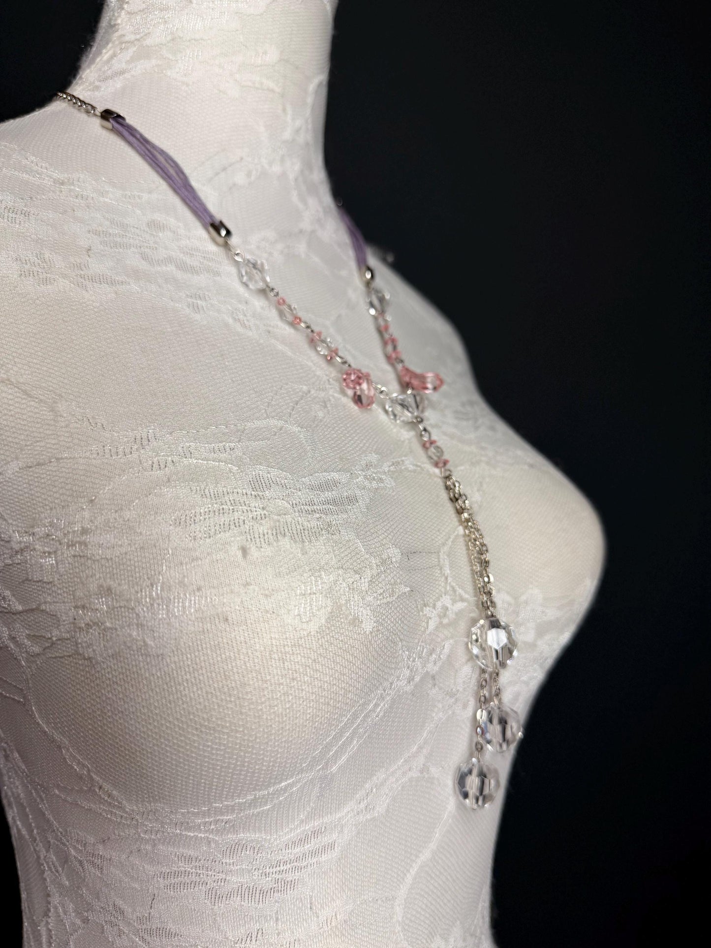 Beaded Necklace, Pink, Transparent, Vintage Style
