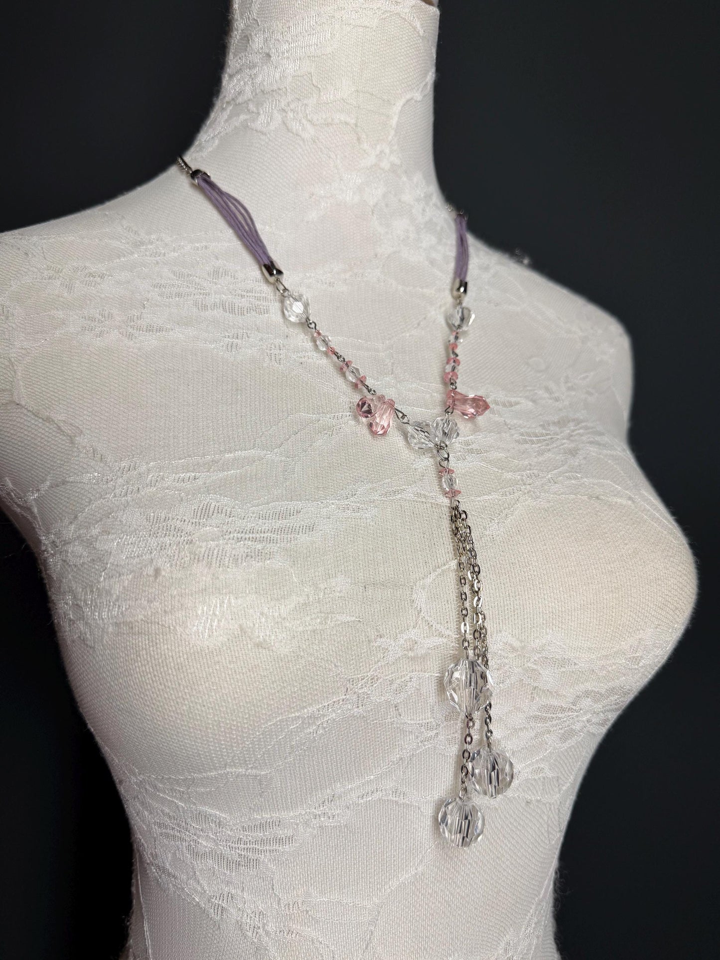 Beaded Necklace, Pink, Transparent, Vintage Style