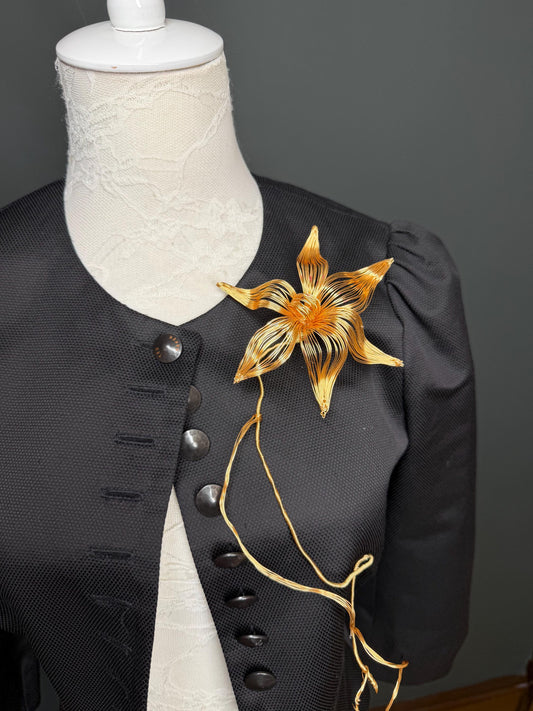 Large Floral Metal Brooch, Statement Jewelry