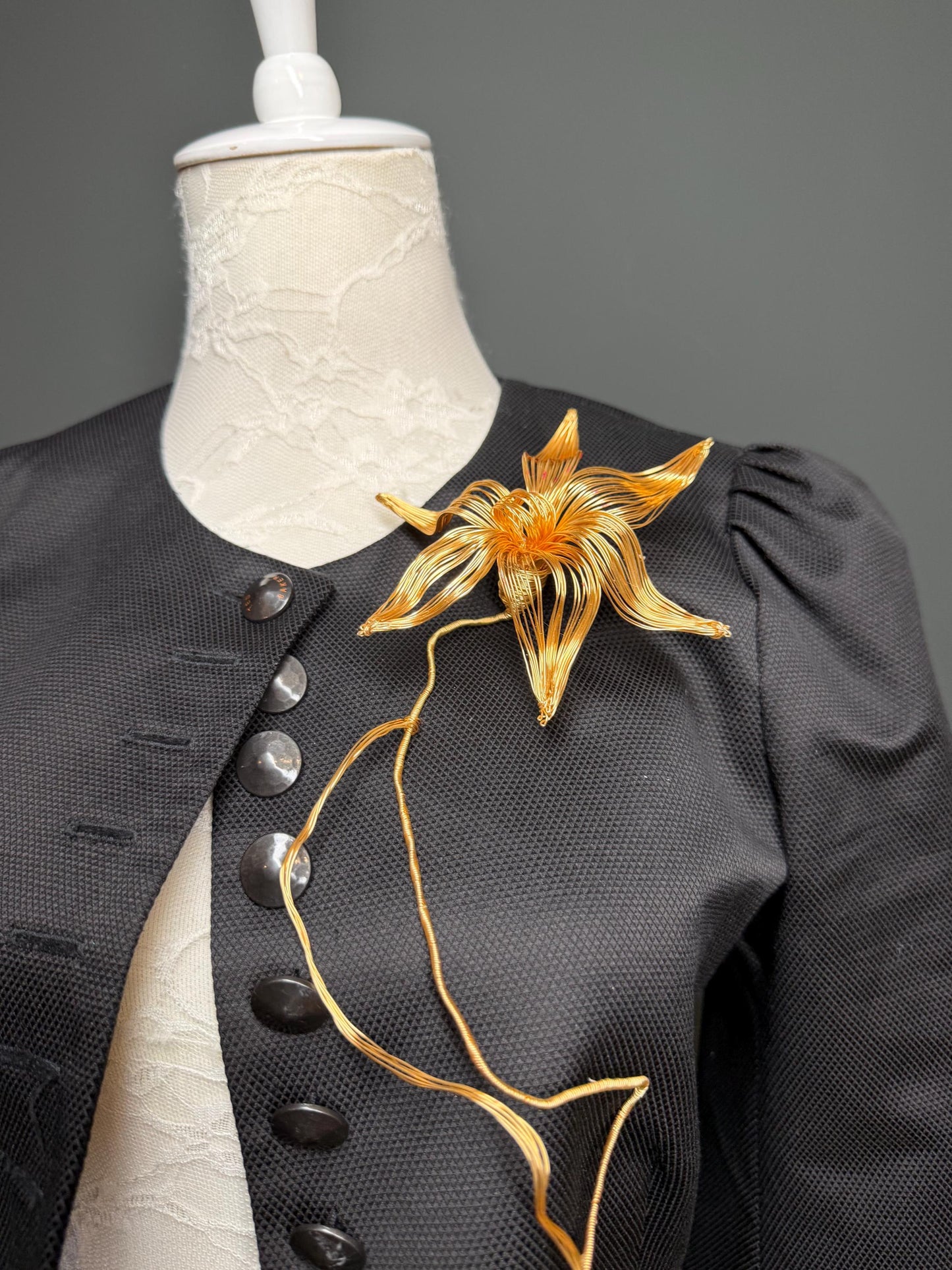 Large Floral Metal Brooch, Statement Jewelry
