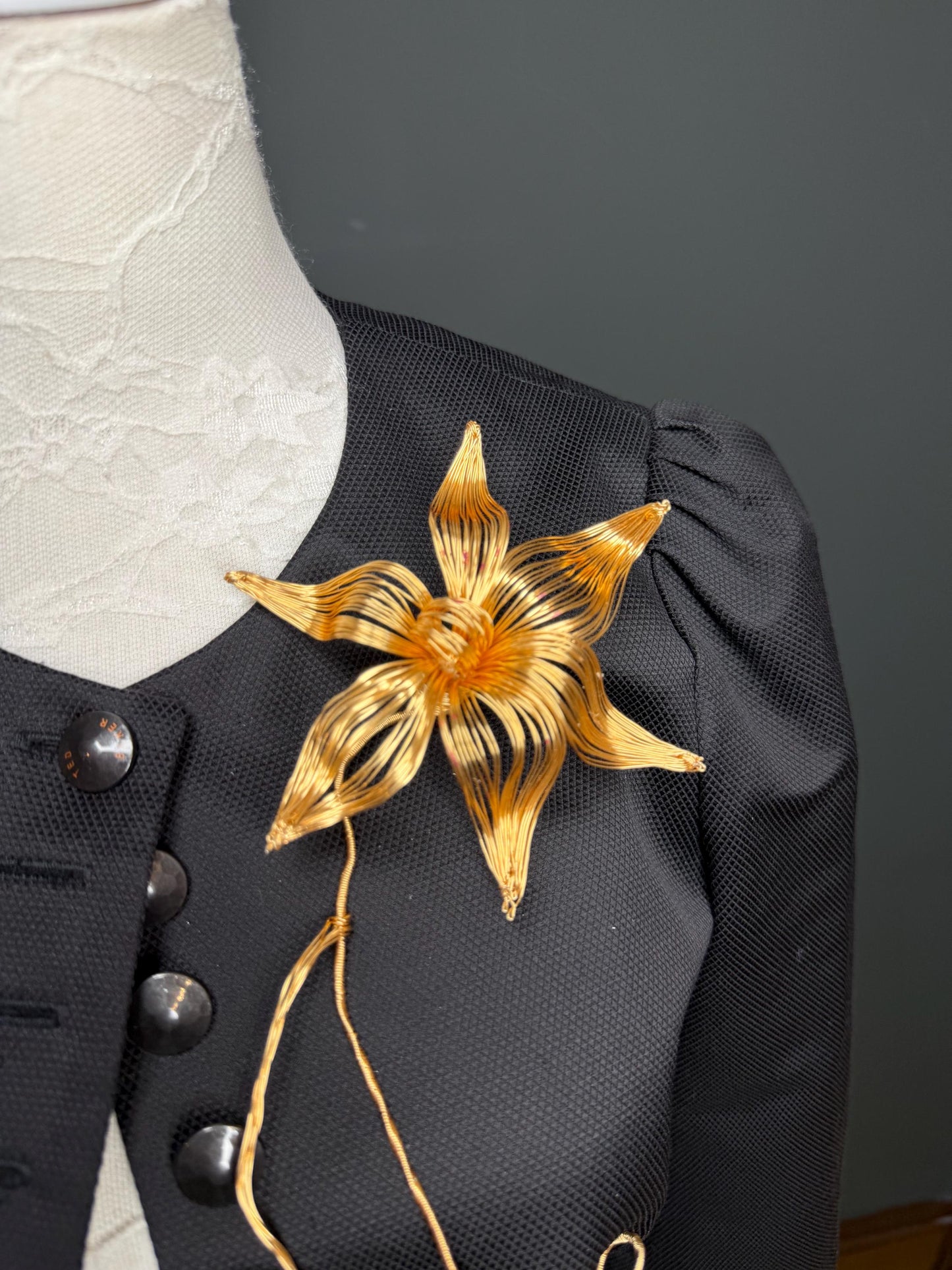 Large Floral Metal Brooch, Statement Jewelry
