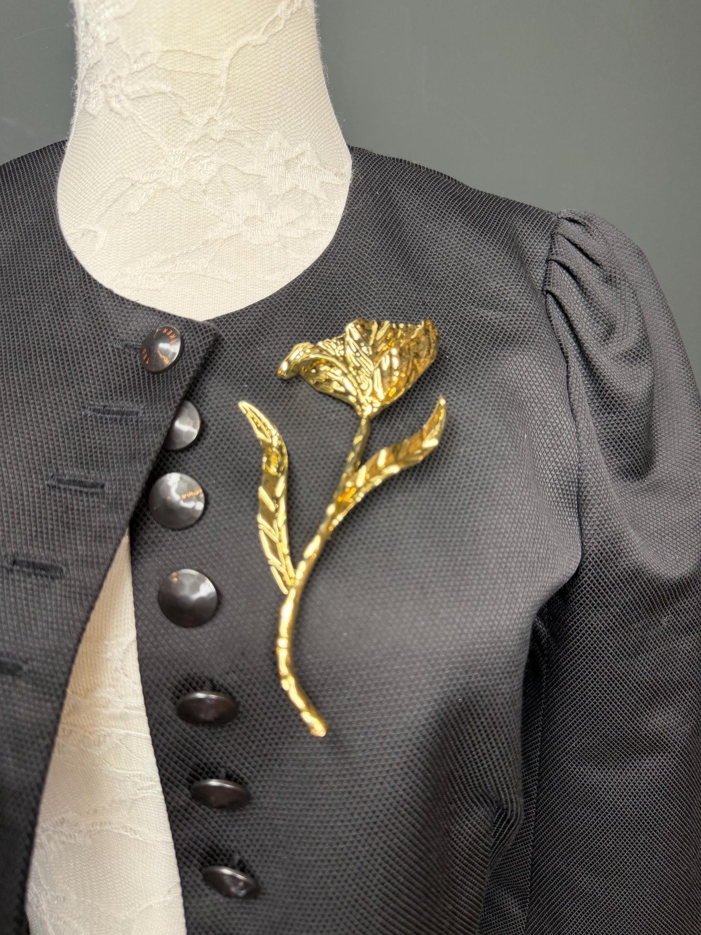 Large Floral Metal Brooch, Statement Jewelry