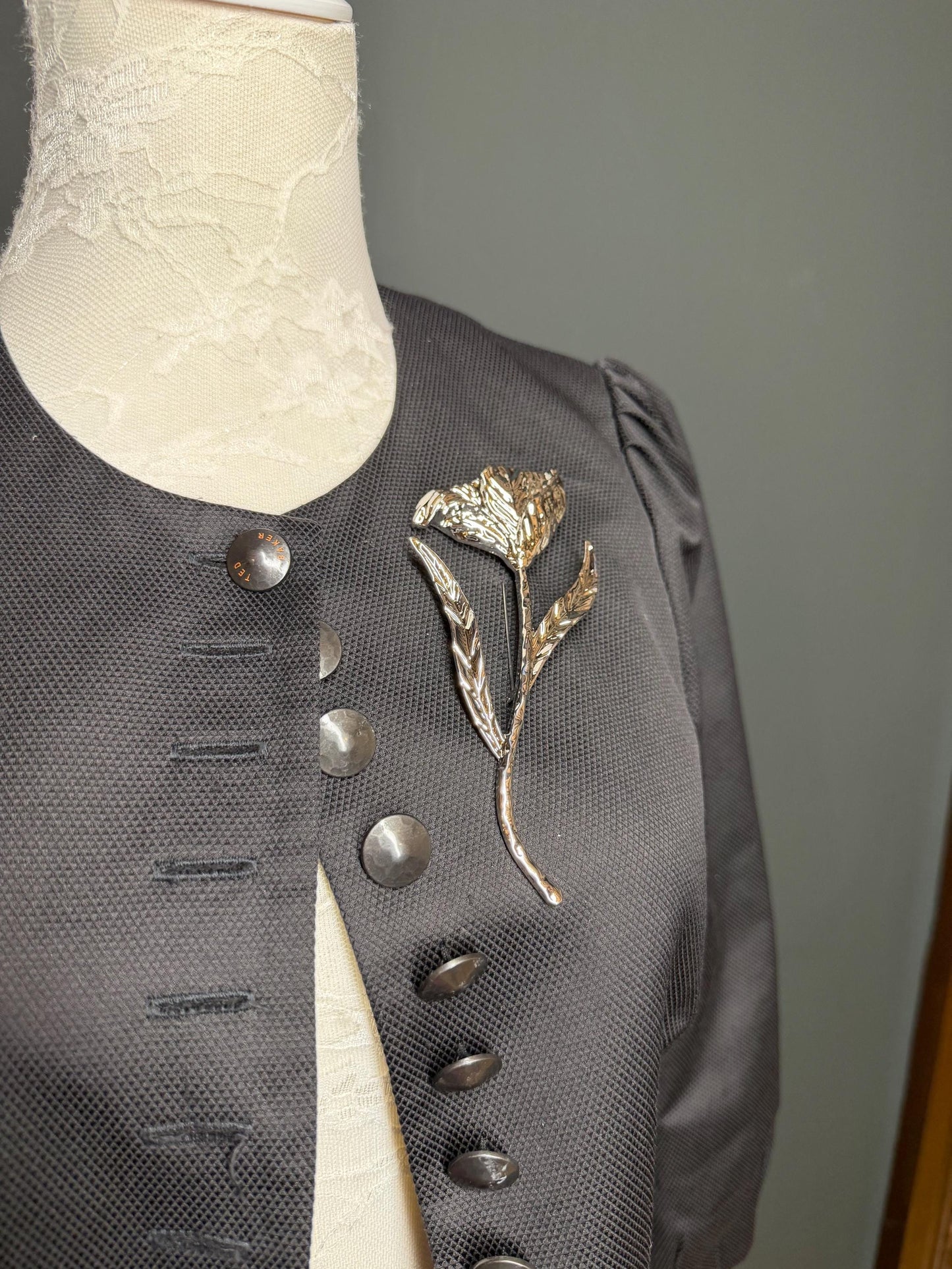 Large Floral Metal Brooch, Statement Jewelry