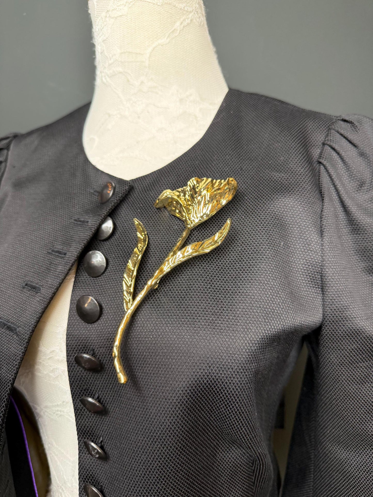 Large Floral Metal Brooch, Statement Jewelry