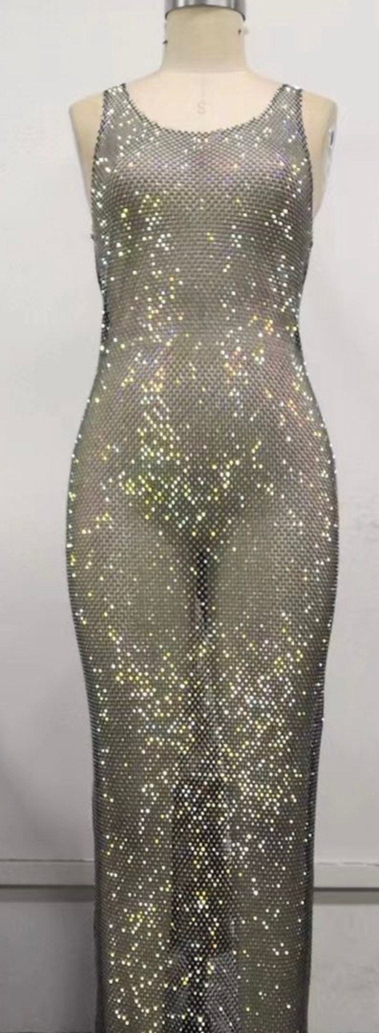 Black Fishnet Diamanté Dress, UK Sizes 6-12
