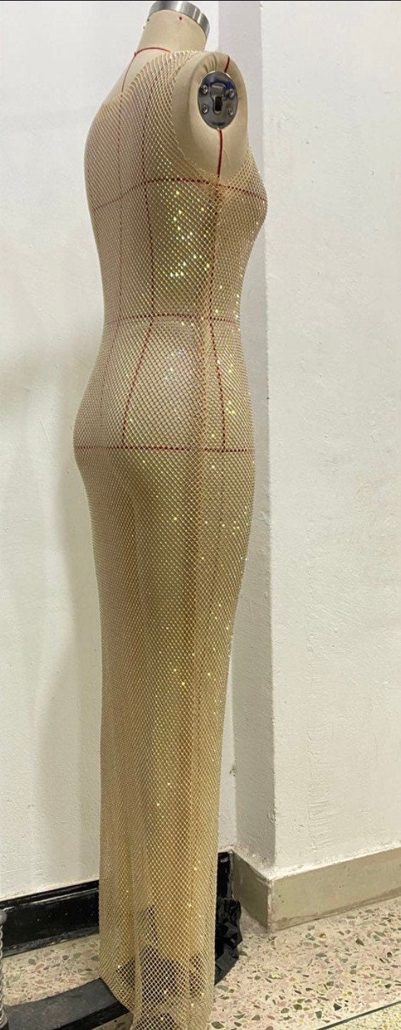 Black Fishnet Diamanté Dress, UK Sizes 6-12